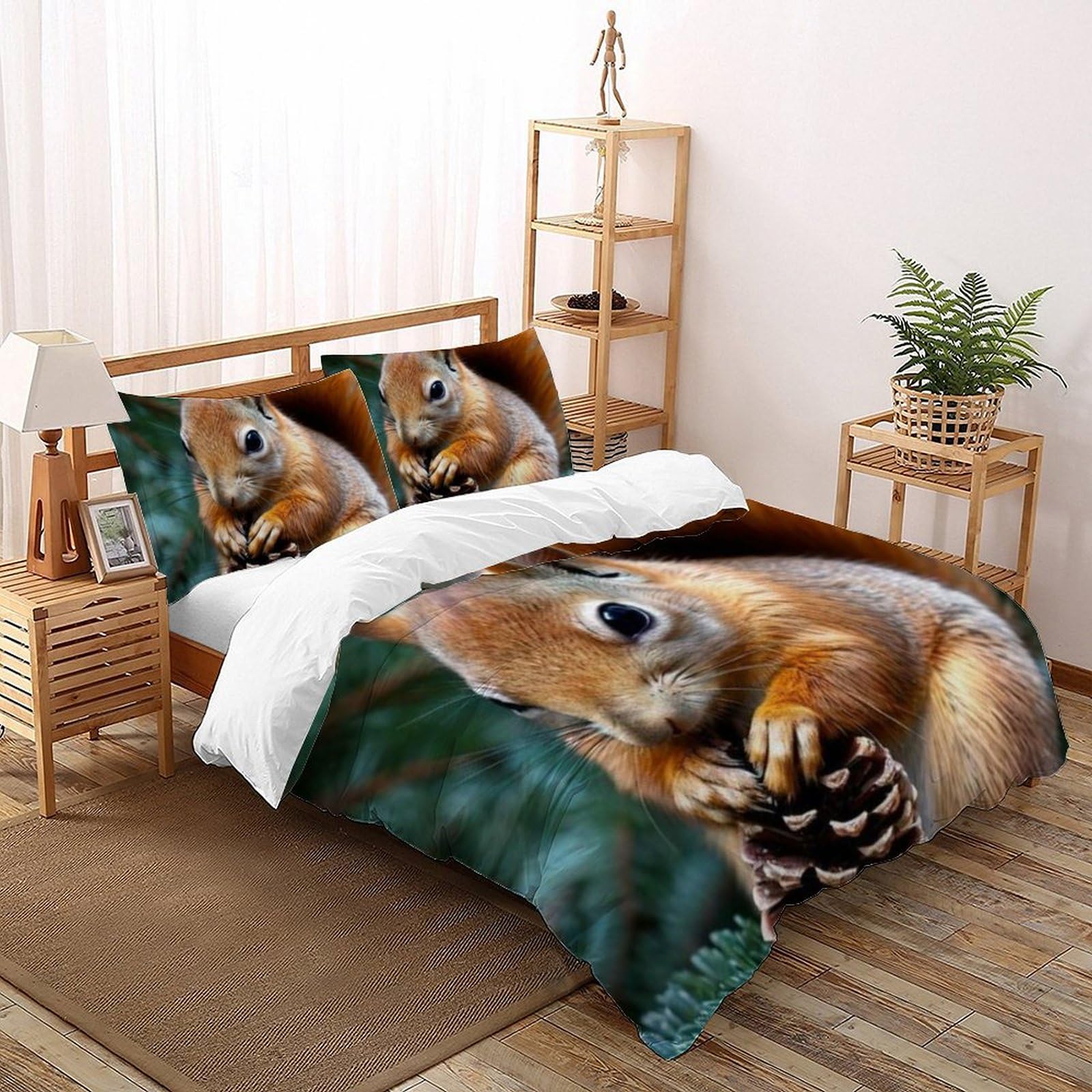 Parure de lit écureuils avec housse de couette 260x220 imprimé animalier microfibre 3D