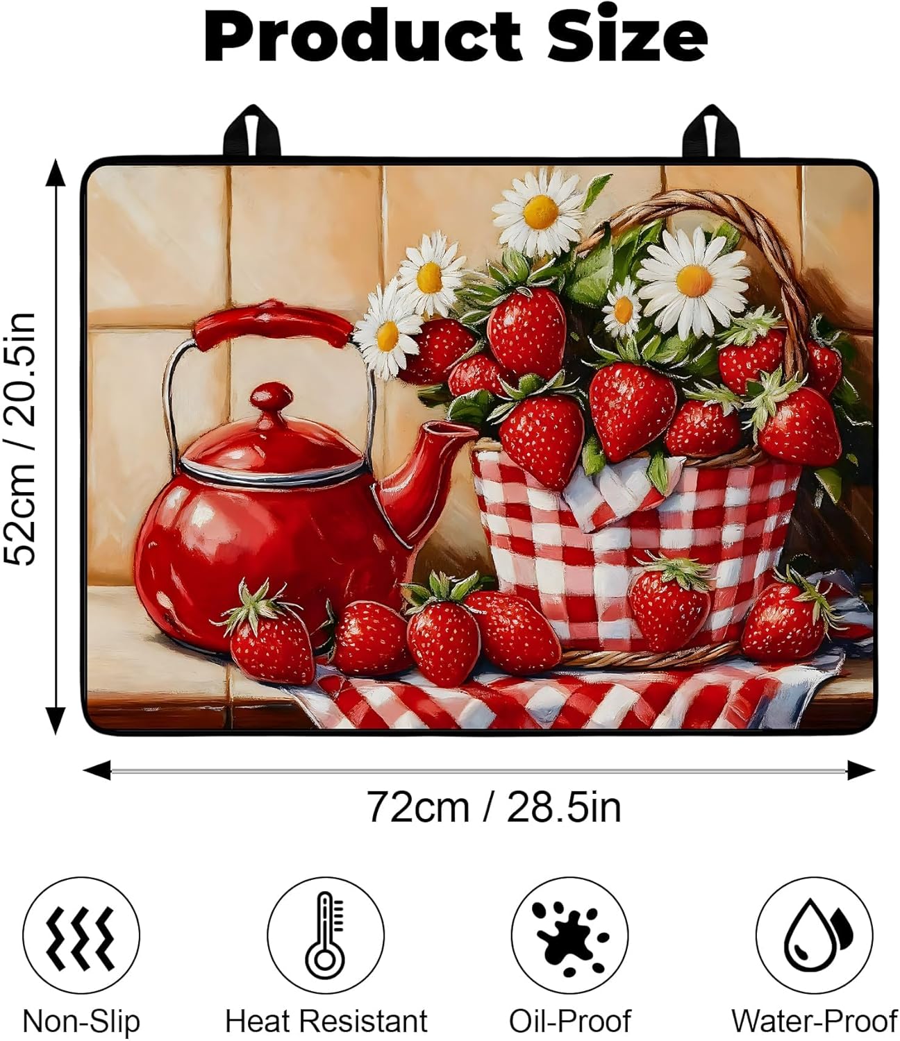 Heat-Resistant Stove Top Cover with Anti-Slip Rubber Coating – Electric Stove Protector, Scratch-Resistant, Expands Counter Space (Strawberry, 28.5"L x 20.5"W)