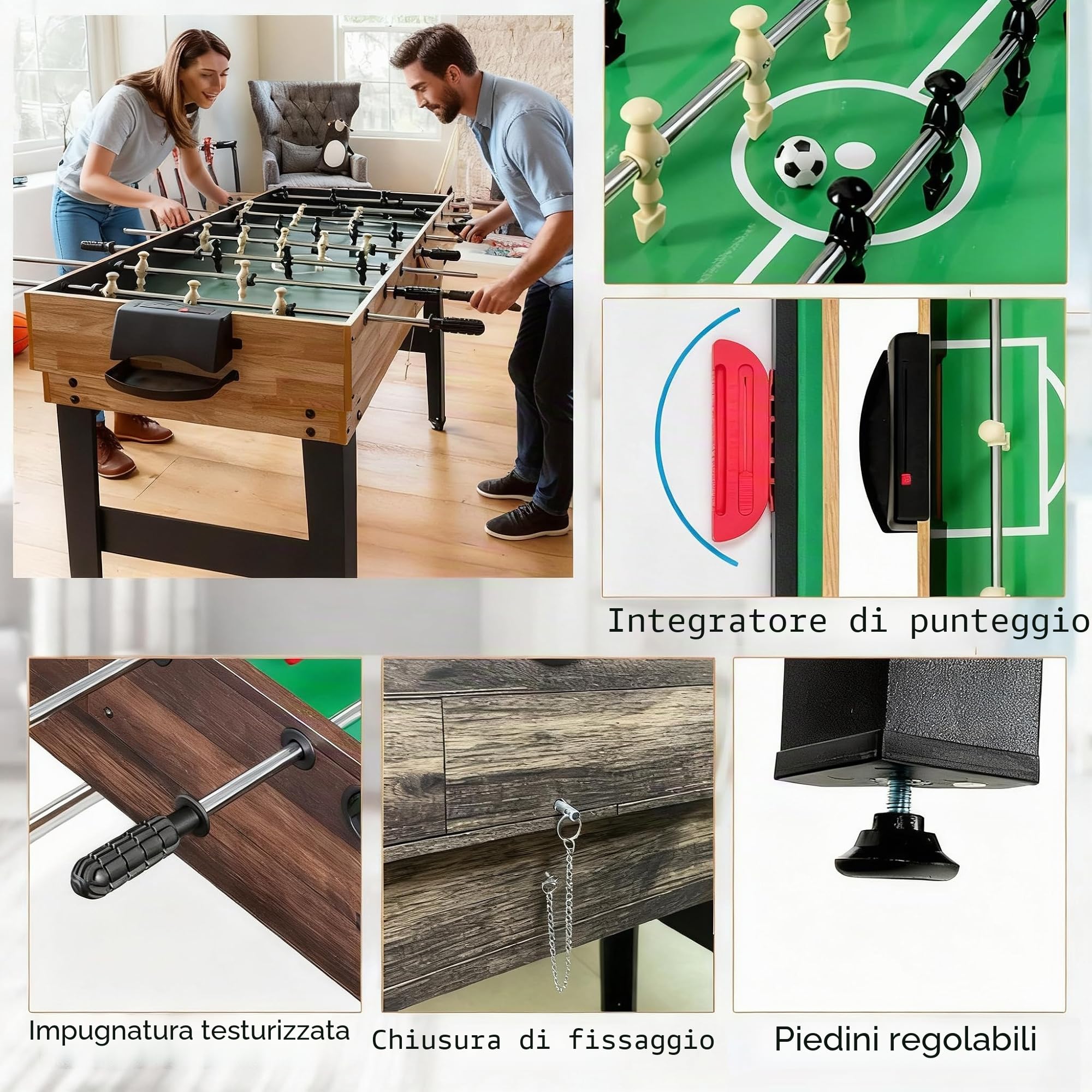 5 in 1 tavolo da multigioco, tavolo da gioco sportivo combinato per bambini tavolo da biliardo, biliardino, tavolo da ping pong, air hockey e pallacanestro con tutti gli accessori grande regalo