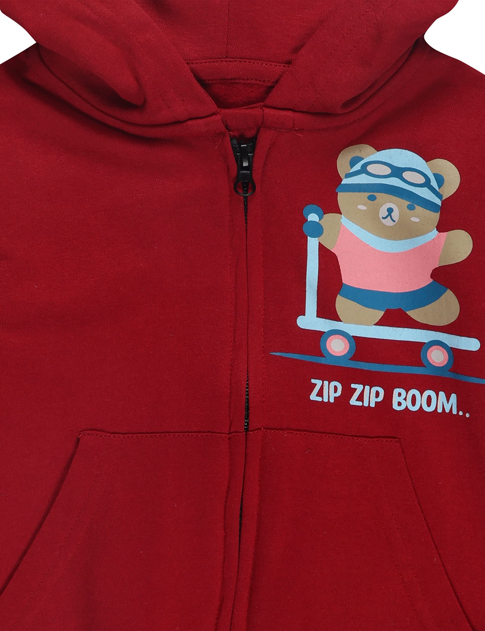 The Mom Store Unisex Fleece Hooded Neck Regular Fit Hoodie (ZPJK-ZPBM-0-6_Zip Zip Boom_Maroon_0 Months-6 Months) - Image 3 thumbnail