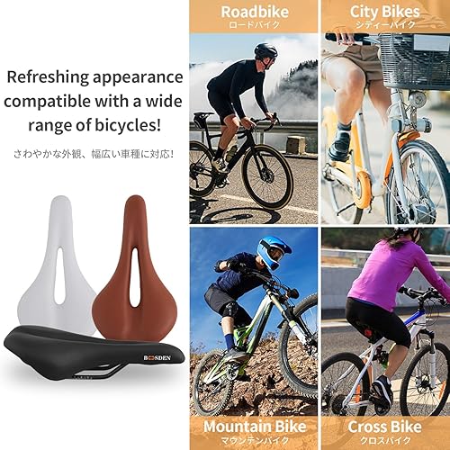Miniatura 7 de BOOSDEN Asiento de bicicleta, cómodo asiento de bicicleta acolchado para hombre y mujer, silla de bicicleta con espuma viscoelástica a prueba de