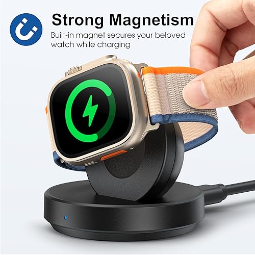 Miniatura 3 de Base de carga magnética portátil para Apple Watch, soporte inalámbrico de cargador rápido con cable de carga, modo de mesita de noche, compatible
