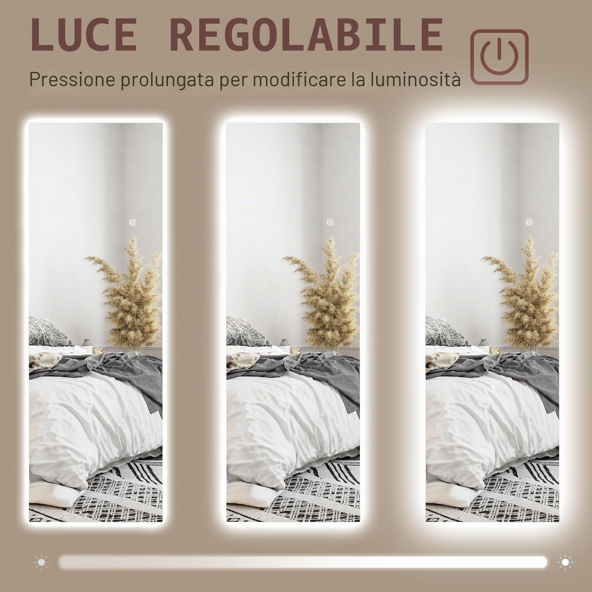 HOMCOM Specchio a tutta lunghezza con LED 40x120 cm Trasparente