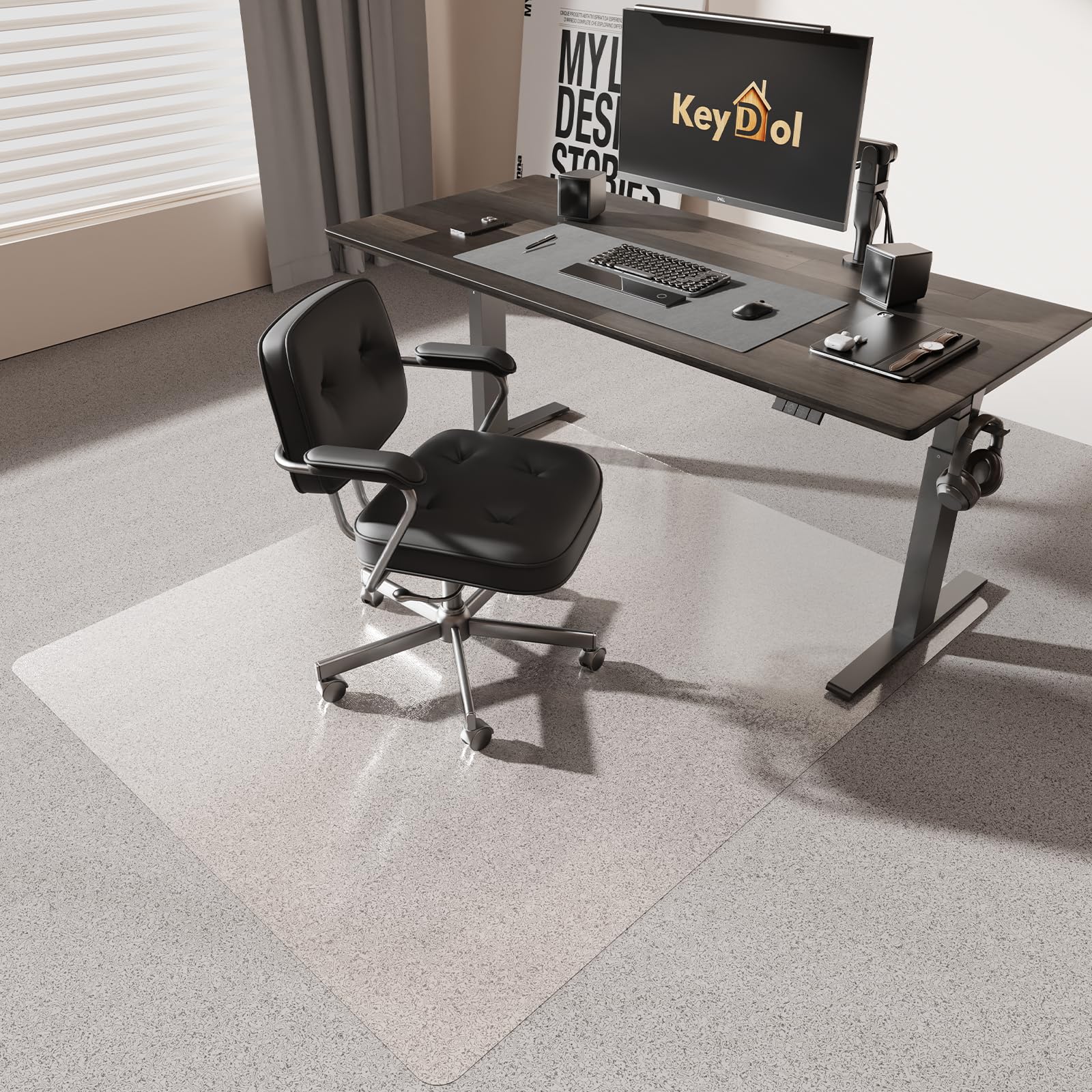 Photo 1 of [Thickened to 2.0mm] 50"x60" Computer Chair Mat for Hardwood, PVC Office Mat for Hardwood Floor, Anti-Slip Rolling Chair Floor Protector,Vinyl Mats for Home, Under Desk Mats for Rolling Chairs