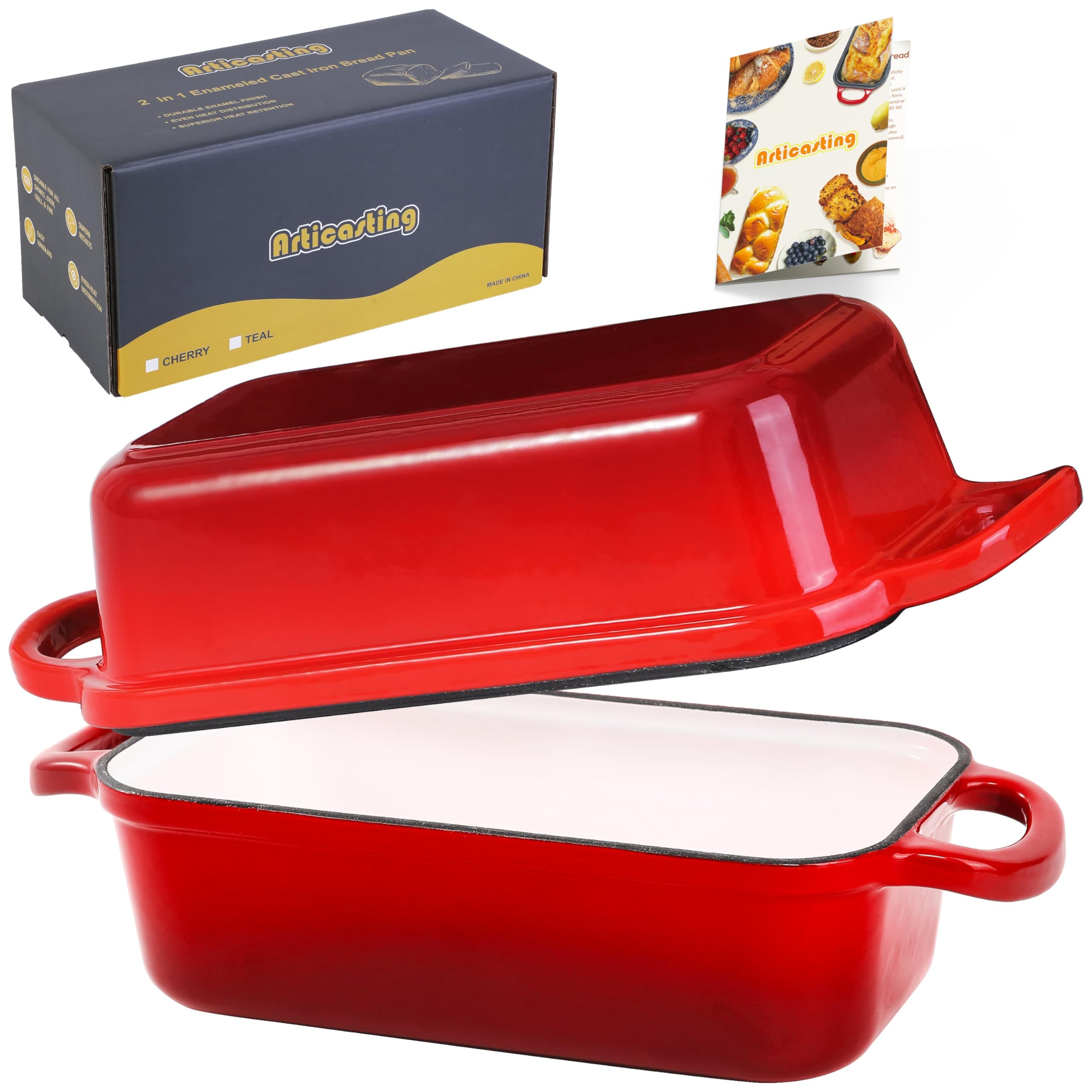 Articasting Enameled Cast Iron Loaf Pan with Lid