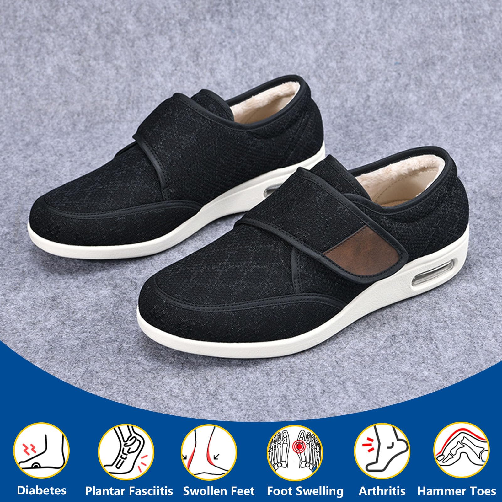 bumuam Zapatos para diabéticos para pies hinchados,Ajustable Zapatos Turgente Pies Pantufla, Anciano Cómodo Botas, Diabético Obesidad Zapatillas EU 46(30cm/11.8in)