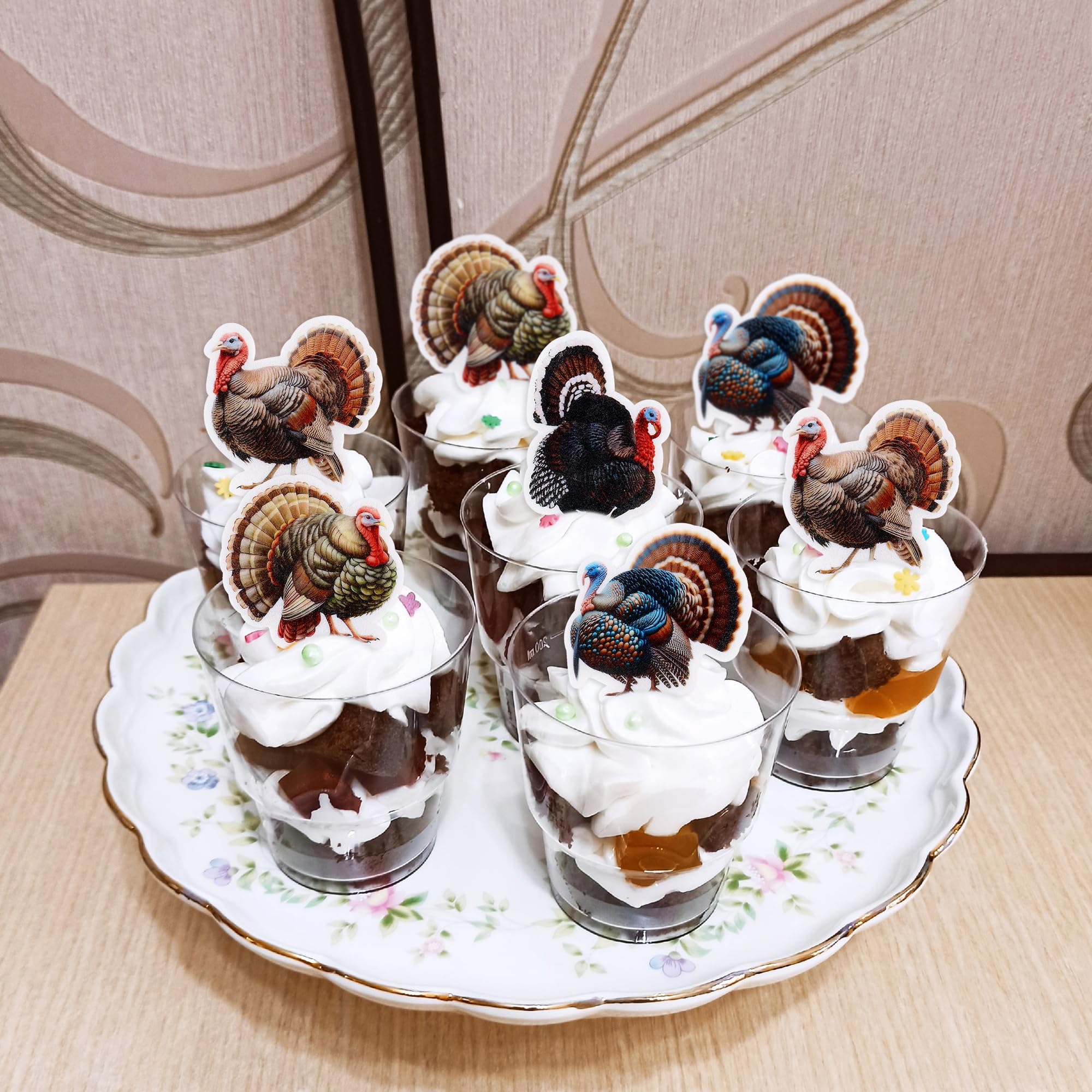 Ercadio Confezione da 48 topper commestibili per cupcake del Ringraziamento, decorazioni per torte di tacchino per feste a tema Happy Thanksgiving Day