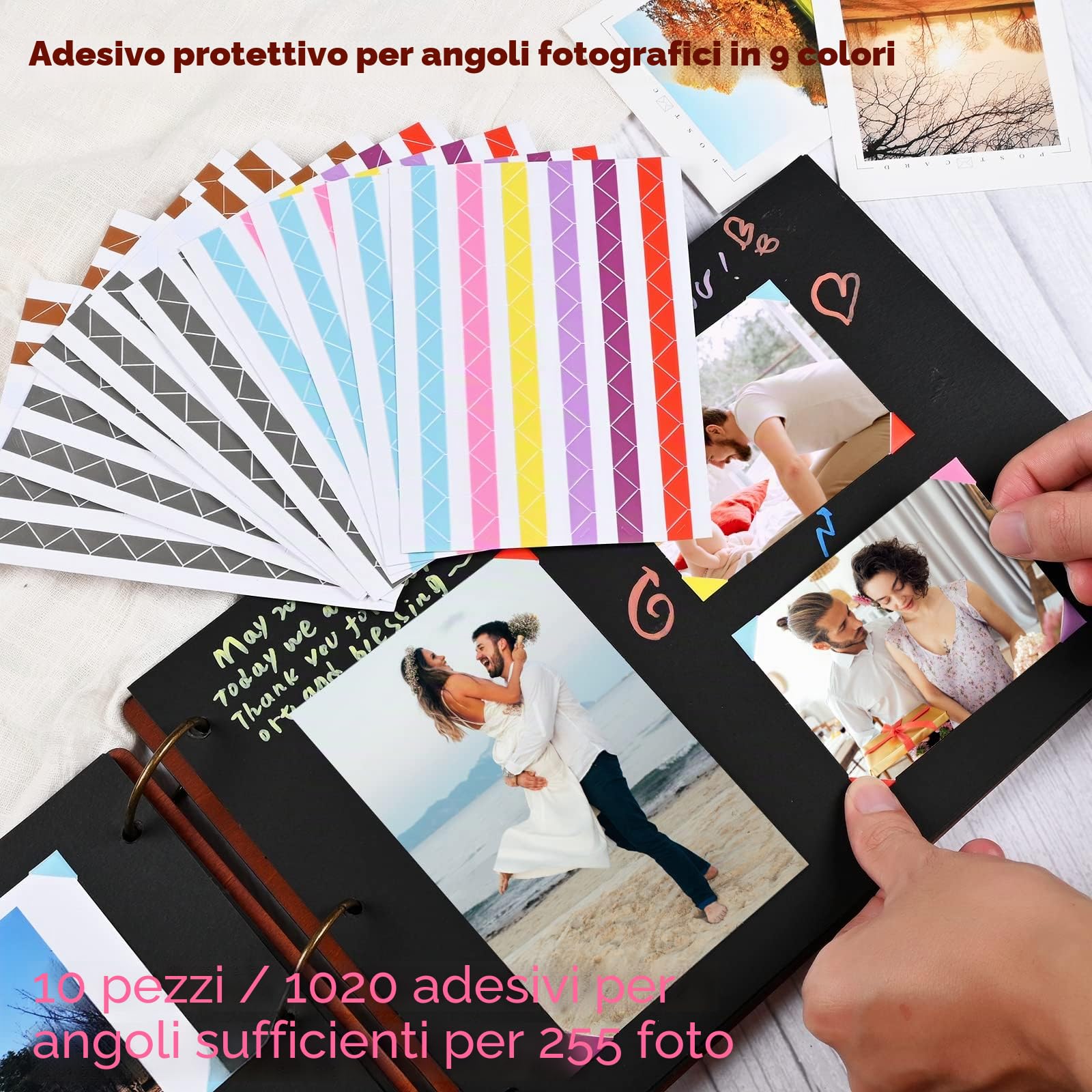Scrapbooking Album Foto-Album Fotografico Viaggi di Legno 100 Pagine, DIY Album di Foto Kit Autoadesivo, Scrapbook Mappa del Mondo, Album Fotografico Regalo Vintage per Diario di Viaggio, Compleanno