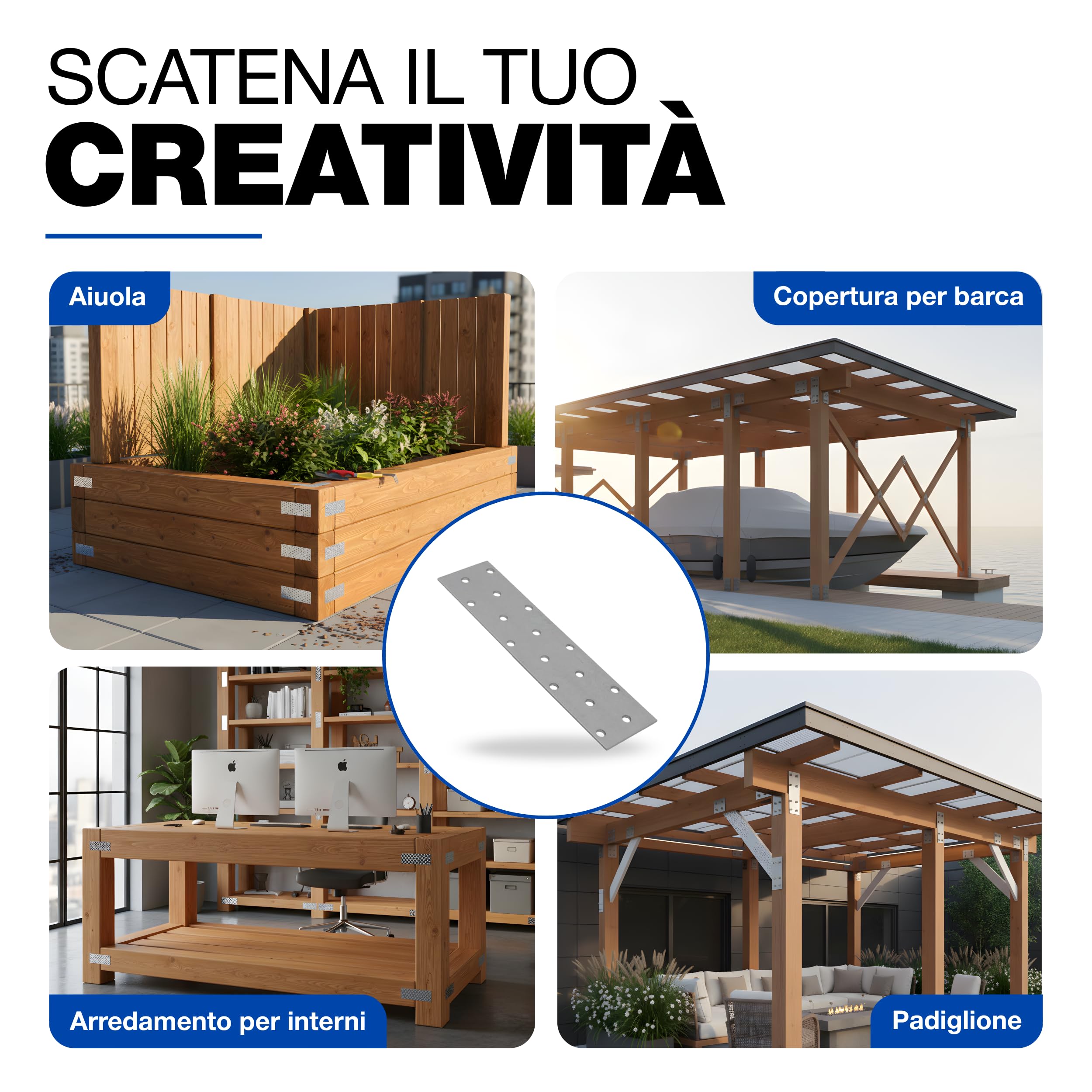 GeZu Impex Piastre di Collegamento 80 x 300 mm Zincato Set di 10 Metallico Perforato Piatto Piastre di Collegamento in Lamiera per Legno