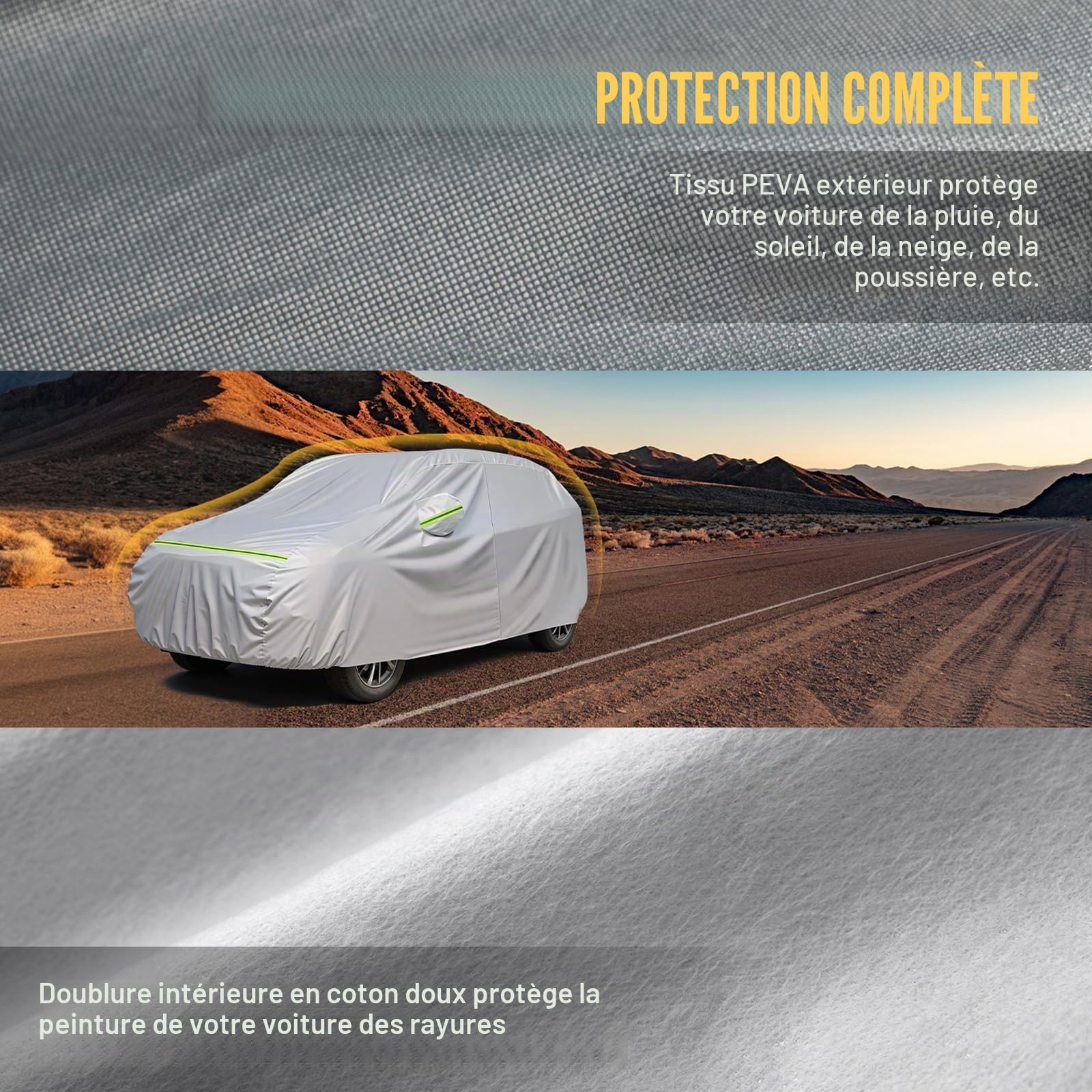 Favoto Housse de Voiture Extérieure Imperméable - Bâche en PEVA+Coton Anti UV Vent Poussière avec Fermeture Éclair Compatible avec Mazda CX-3 Ford Puma pour SUV Jusqu'à 445cm