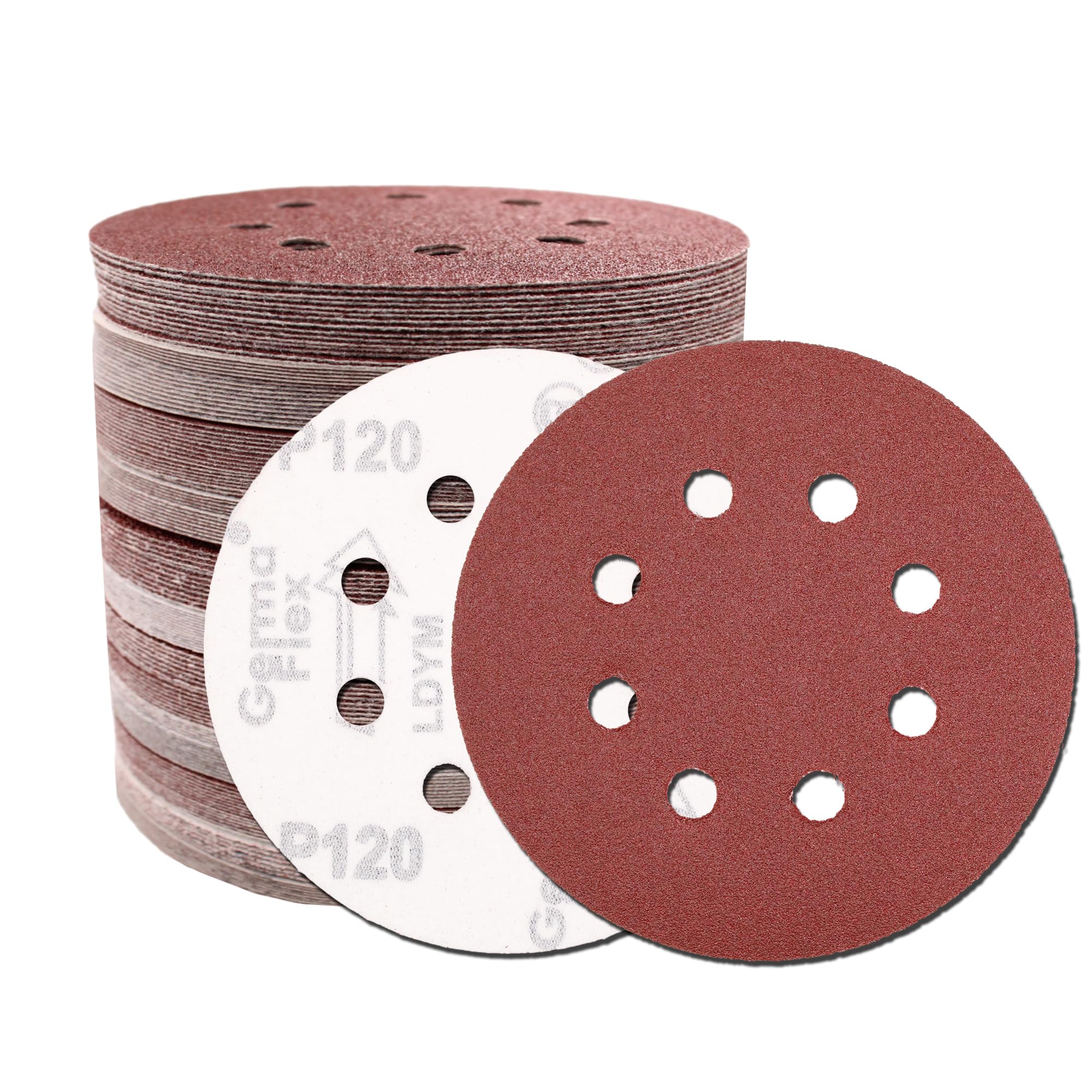 5-Inch 8-Hole Sanding Disc Hook and Loop 120-Grit, Random Orbital Sandpaper for Automotive and Woodworking, 100-Pack…