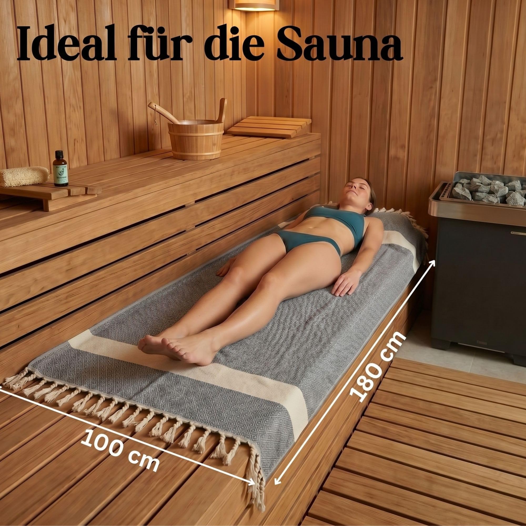 Saunahandtuch XXL 180x100 cm 100% Baumwolle 2er Set Hamamtuch Saugstark Schnelltrocknend Saunatuch Strandtuch Grau Dunkelgrün