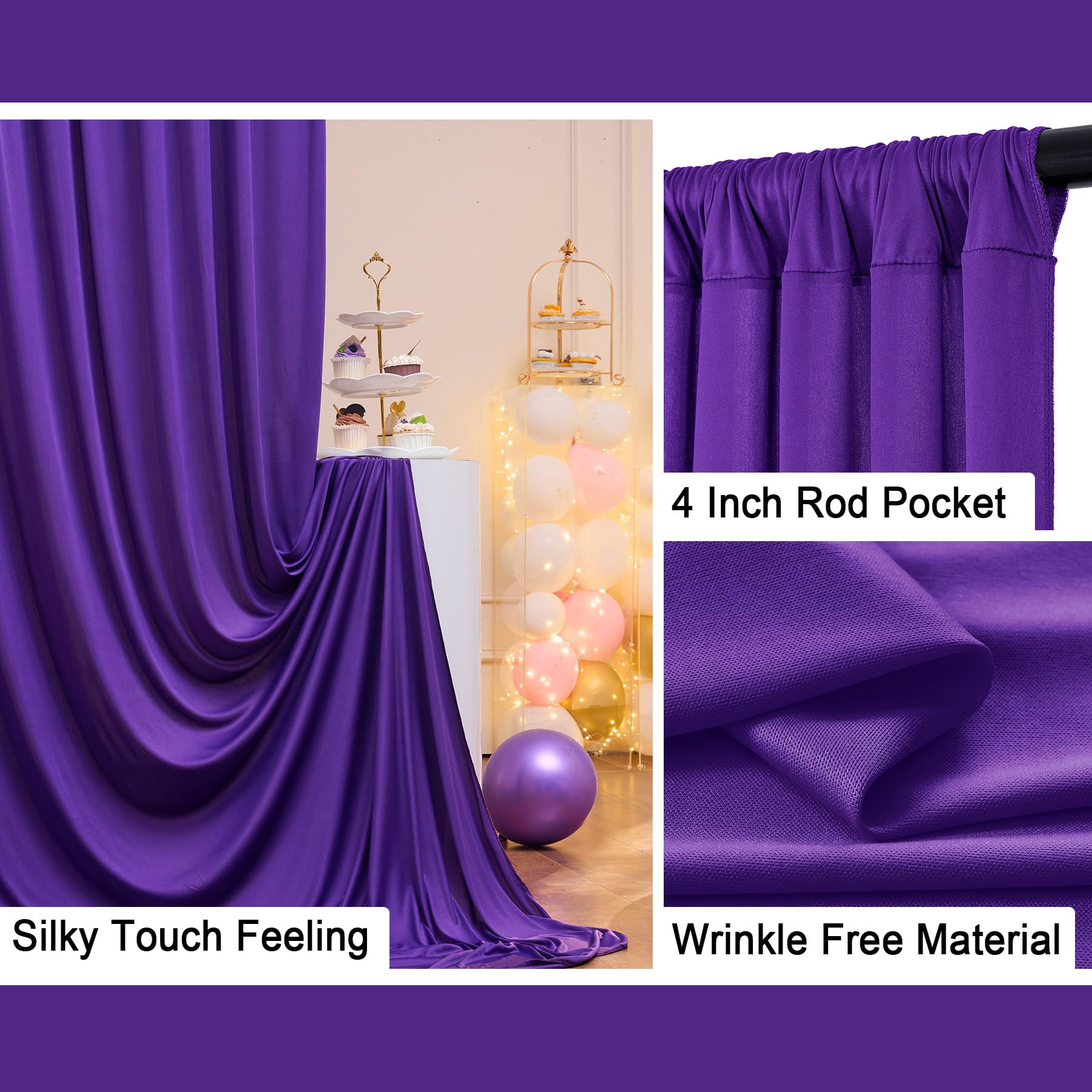 10 ft x 10 ft Wrinkle Free Dark Purple Backdrop Curtain Panels, Polyester Photography Backdrop Drapes, Wedding Party Home Decoration Supplies