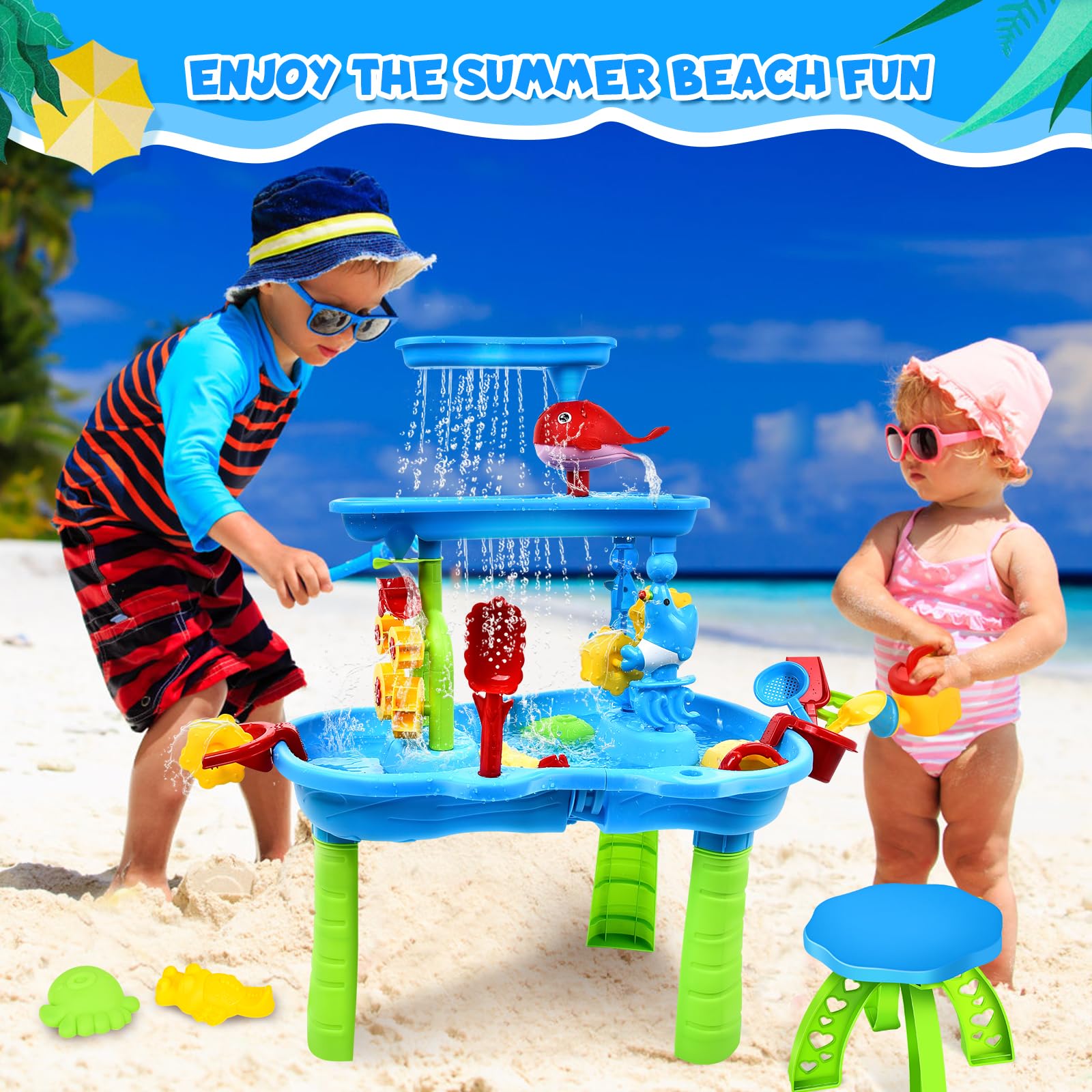 Mesa de Juego de Agua y Arena JONRRYIN para Niños al Aire Libre con Juguetes de Playa