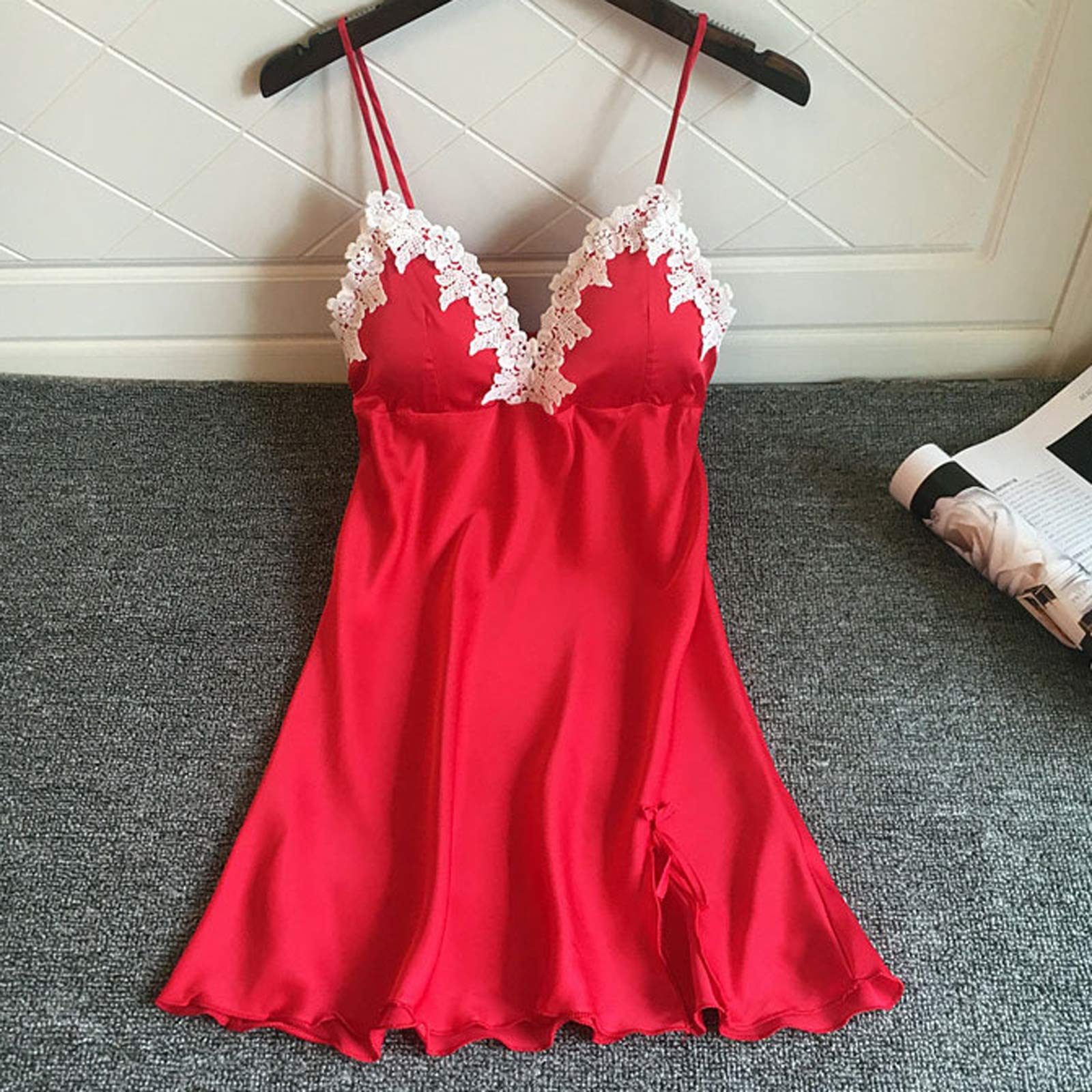 Ladies Pajamas Nightdress Lace Skirts,night Sexy Nightwear With Breast Pads, clothes,suspenders,thin (M,L,XL,XXL) : Buy Online at Best Price in KSA