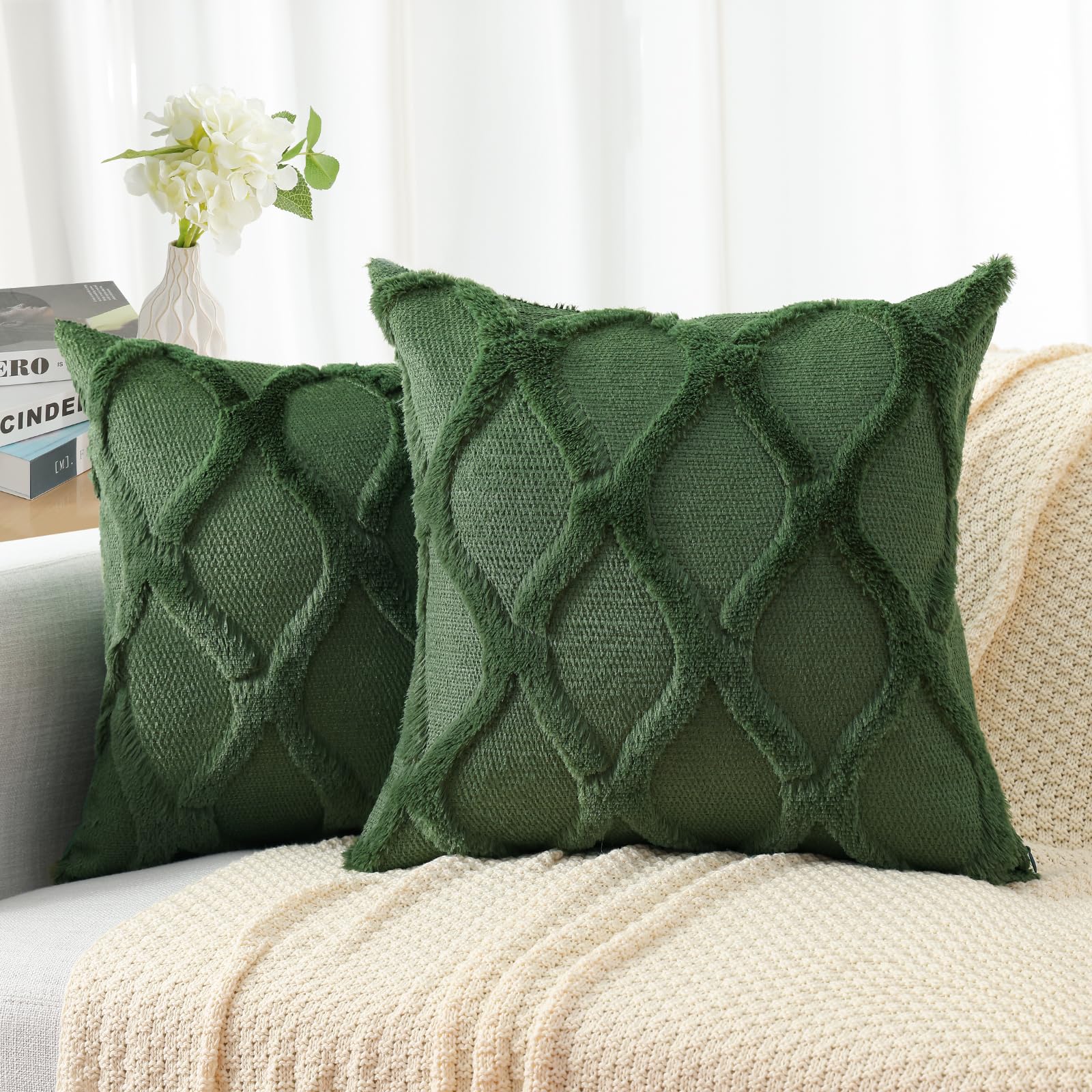 Housse de coussin douce et pelucheuse en fausse fourrure pour lit moderne