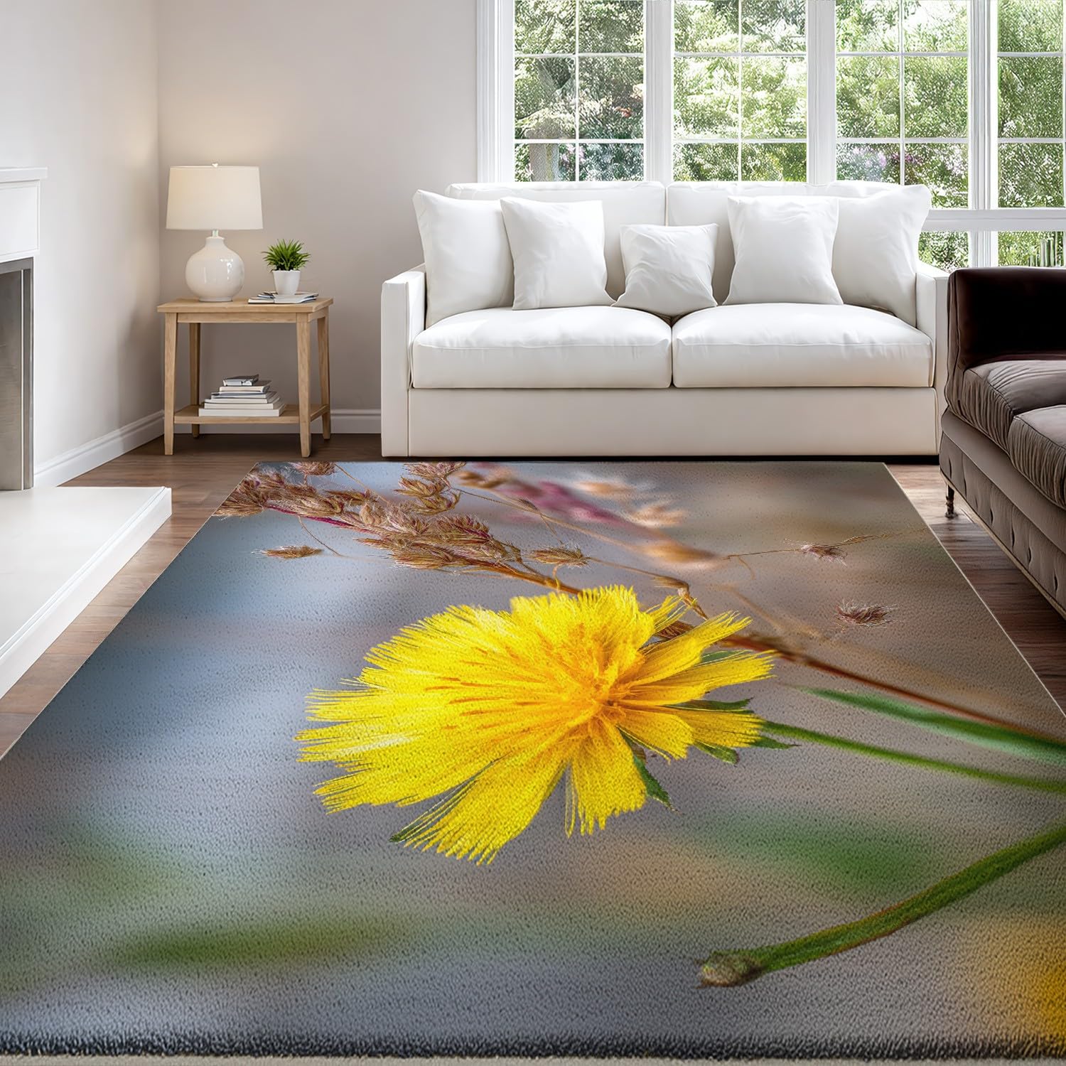 Générique 80 x 150 cm Tapis Printanier Paysage Imprimé Photographie Botanique Tapiss Fleurs Pissenlit & Tapis antidérapant Magique intégré pour Salon Chambre Bureau