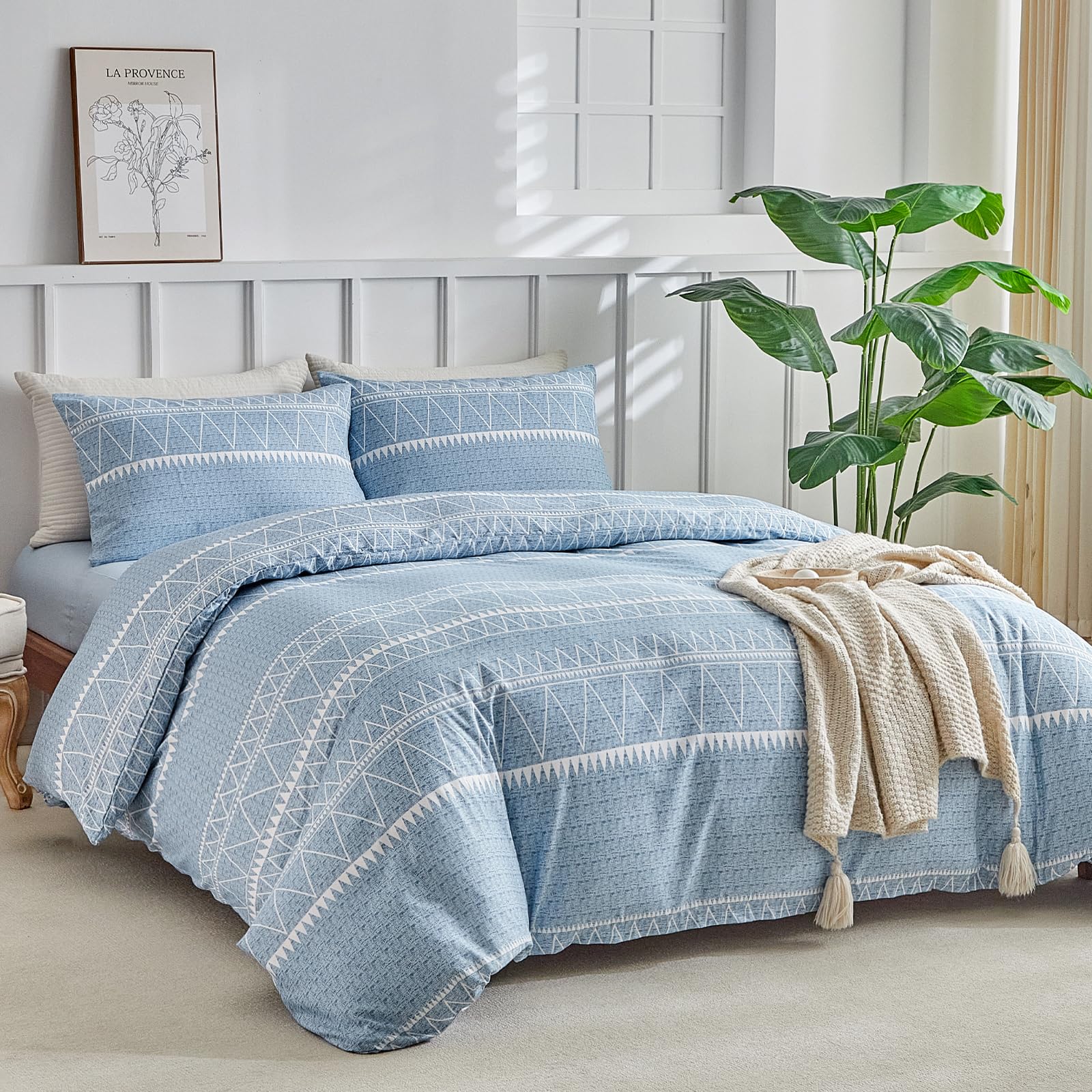 Tokokimo 4PCS Duvet Cover Sets King Size Bedding Sets, Botanical Branches Printed Grey Kingsize Duvet Cover Sets with Pillowcases and Extra Fitted Sheet, Soft Microfiber King Size Bedding Sets — view 85