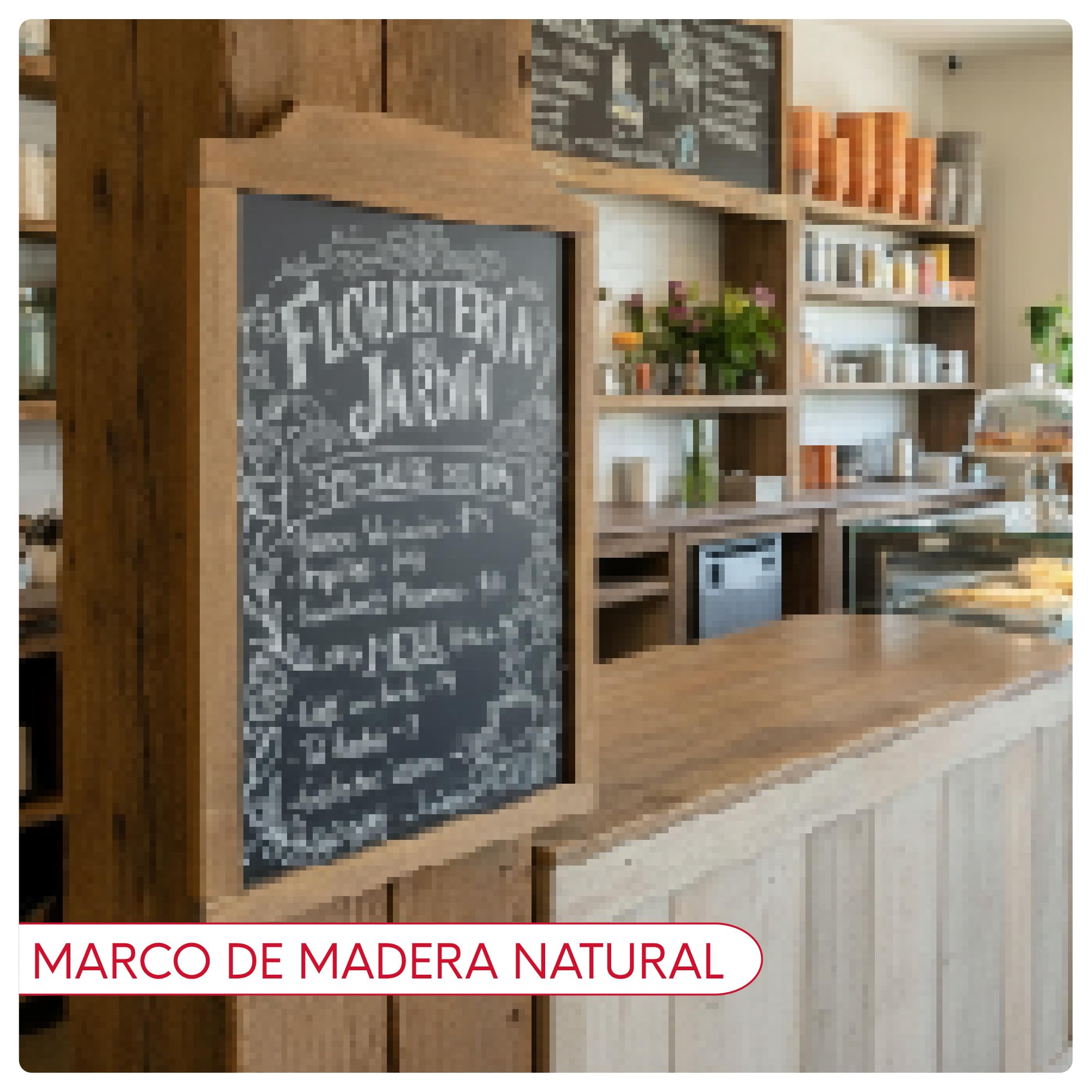 Pizarra de Pared Negra para Tiza y Rotuladores Borrables, Marco de Madera Natural 35 mm, Tablero de Notas para Tiendas, Bares y Restaurantes, Varios Tamaños (760x400mm)