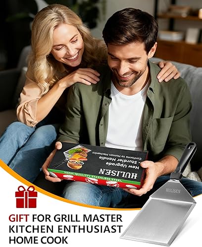 Miniatura 8 de HULISEN Espátula grande de acero inoxidable para parrilla, espátula de metal resistente de 6 x 5 pulgadas con bordes de corte, accesorios para