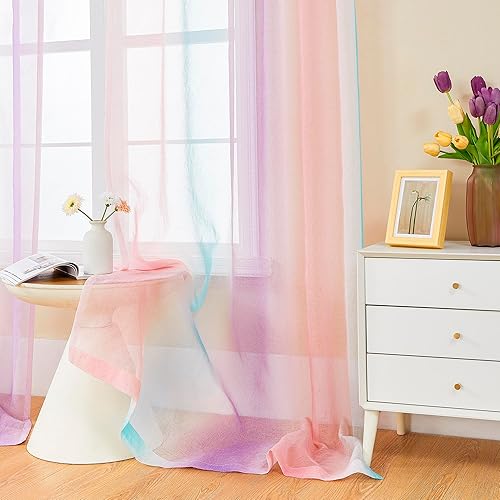 Miniatura 7 de XiDi Cortinas traslúcidas degradadas para decoración de habitación de niñas, cortinas traslúcidas para dormitorio, sala de estar, cortinas