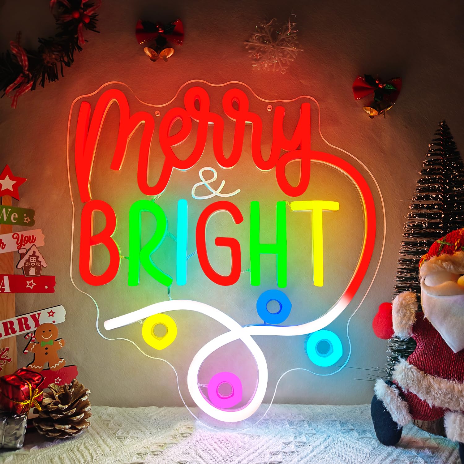 Letrero de neón de Navidad para decoración de pared, luz de neón regulable LED brillante para decoración de Navidad, letrero iluminado para regalos