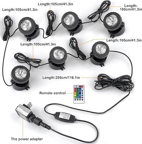 Miniatura 4 de RGB Pond Lights with Timer, LED Underwater Submersible Fountain Light, 98ft Remote Control IP68 Waterproof Colorful Landscape Spotlights for Fish