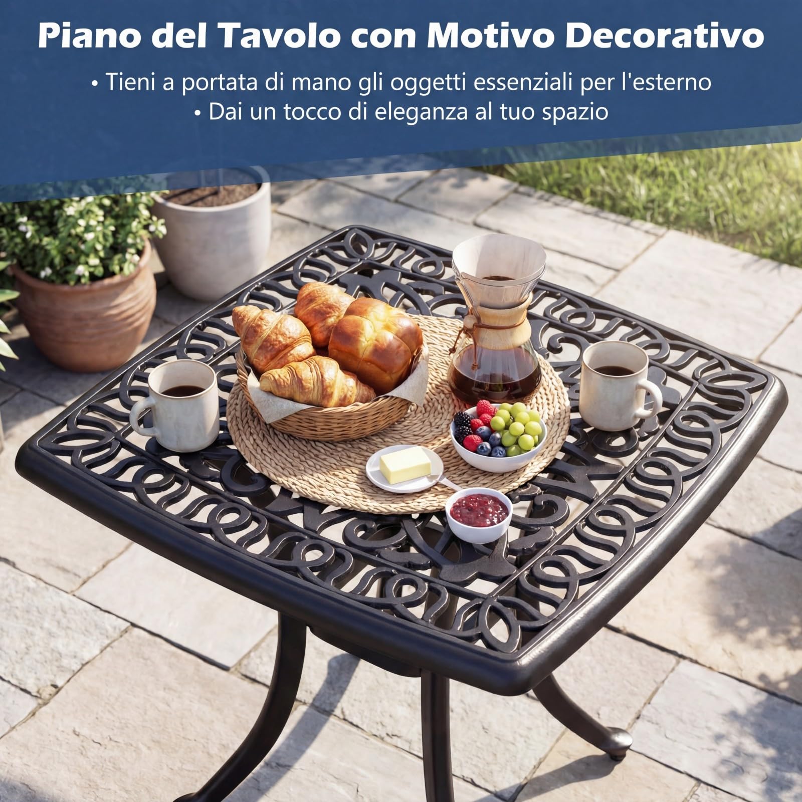 COSTWAY Tavolino da Esterno con Foro per Ombrellone | in Alluminio, Quadrato Antiruggine, per Giardino, Veranda e Balcone, Portata 120 kg