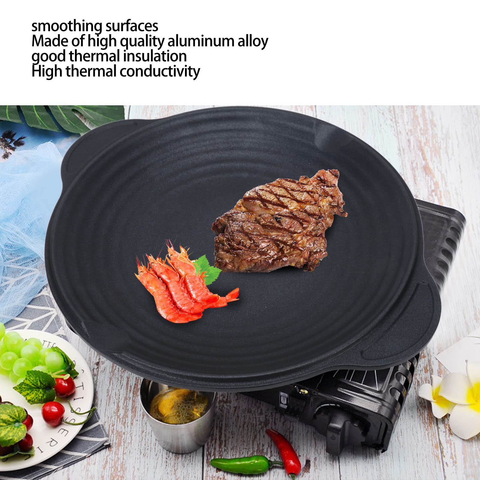 Piastra Barbecue Rotonda Antiaderente - Griglia Coreana In Alluminio Per Campeggio - Foto 13