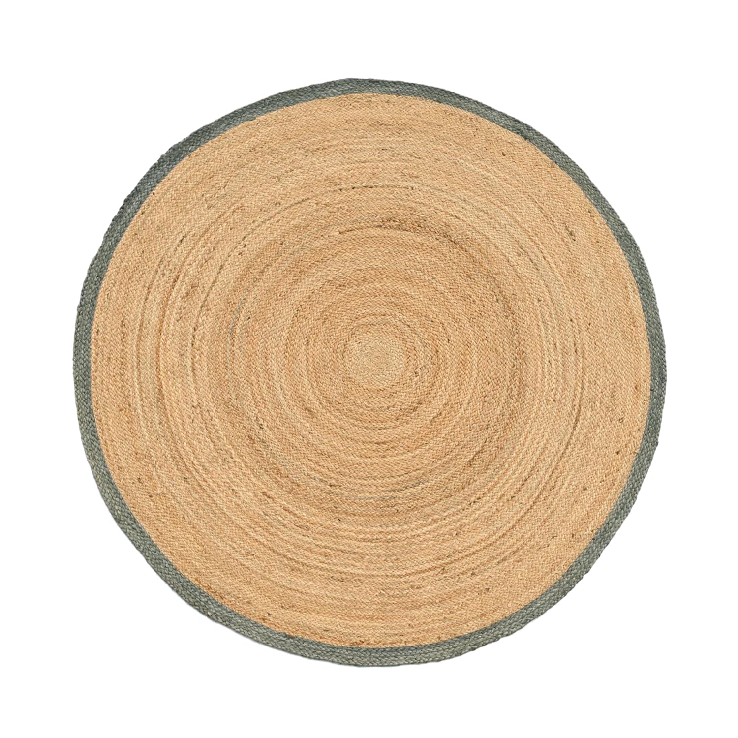 HANIESTA Round Jute Rug Shadow Edge Natural/Khaki, 100% Natural Jute, 100x100 cm, Handmade Woven Boho Rug for Living Room, Bedroom and Reading Corner — image 1