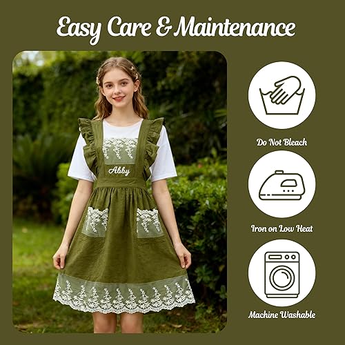 Miniatura 4 de Delantal vintage para mujer con bolsillos, delantales de chef personalizados con nombre para cocina, cocción, hornear, jardinería