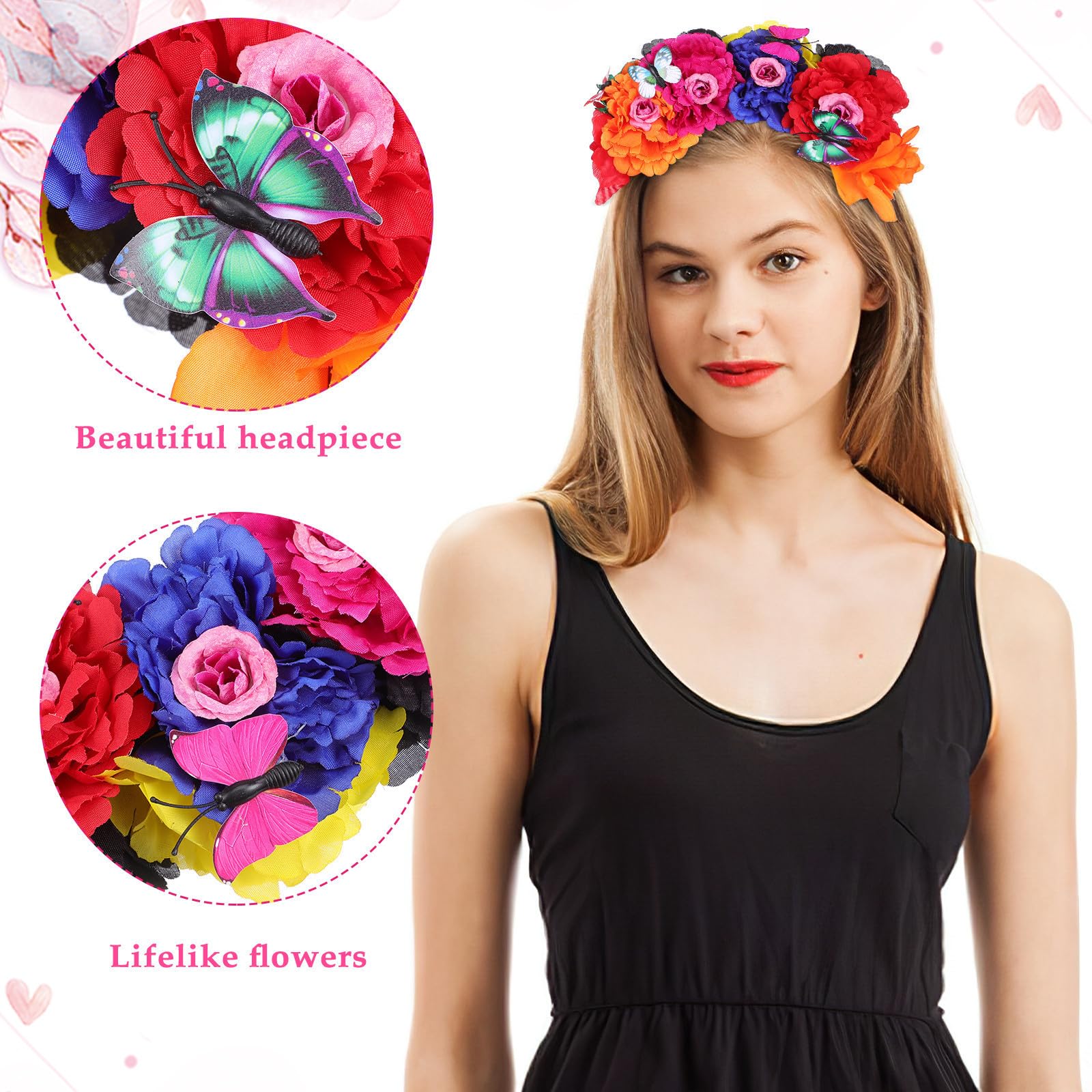 Lot de 5 bandeaux à fleurs pour femme - Accessoires de cheveux légers - Pour festival, mariage