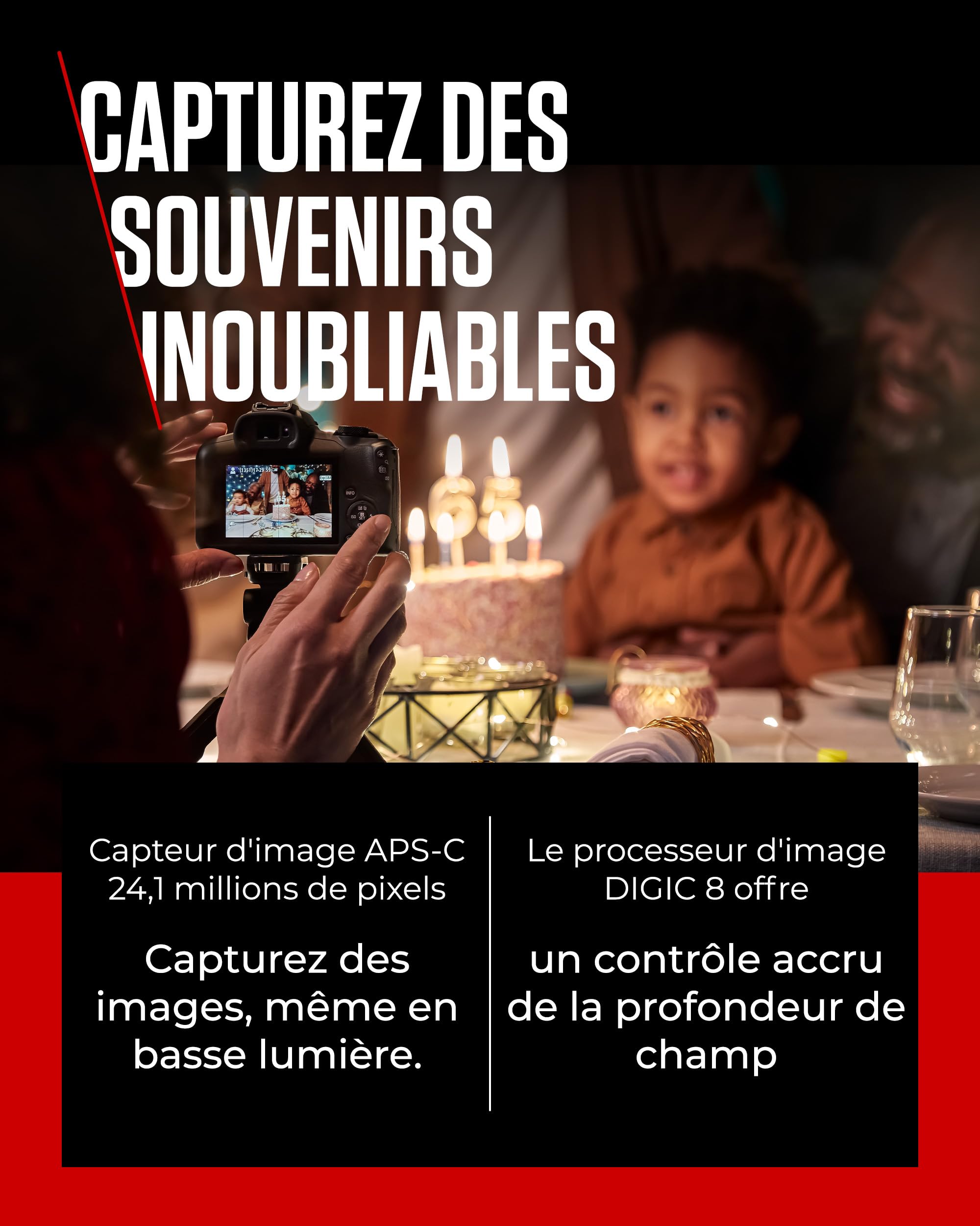 Canon EOS R100 Appareil Photo Hybride Compact à capteur APS-C stabilisé 24M Pixels, Vidéo 4K, Wi-FI, AutoFocus Dual Pixel, boitier Nu Noir