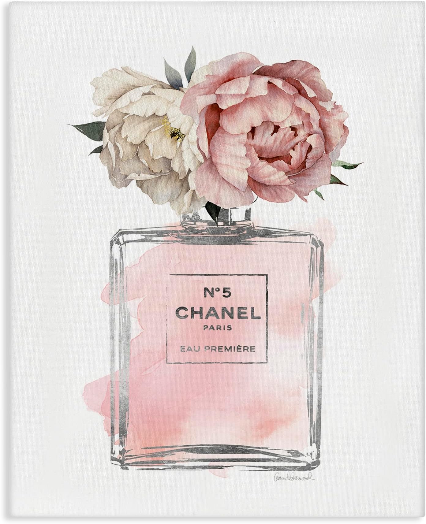 Stupell Industries Vintage Soft Flowers in Pink Fashion Fragrance Bottle, Gallery Wrapped Canvas, 16 x 20