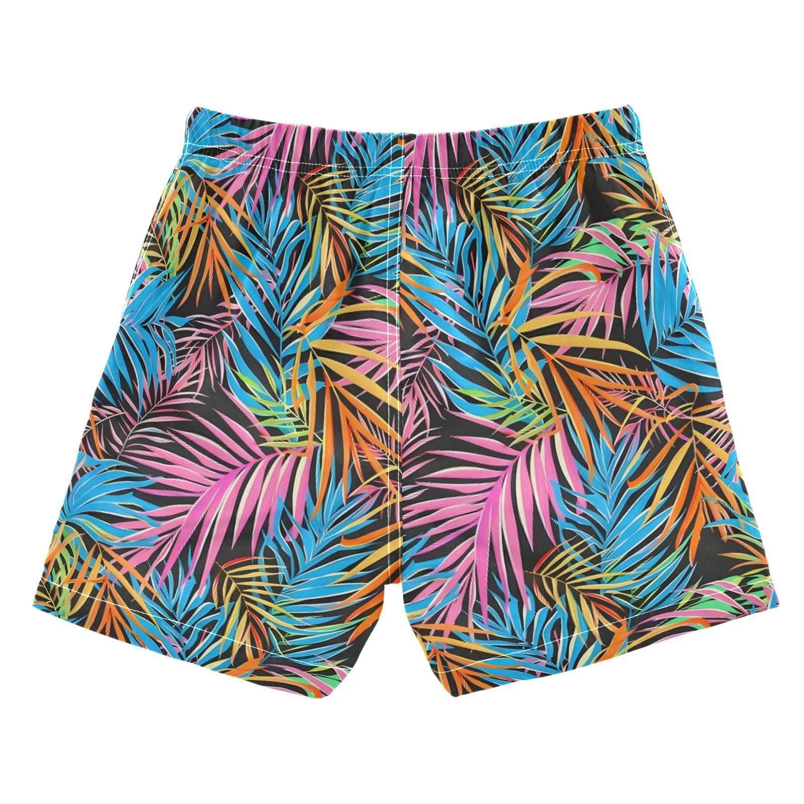 ALAZA Black Exotic Palm Leaf Boys Quick Dry Beach Board Shorts Kids Swim Trunks Bathing Suit Swimsuit 5T