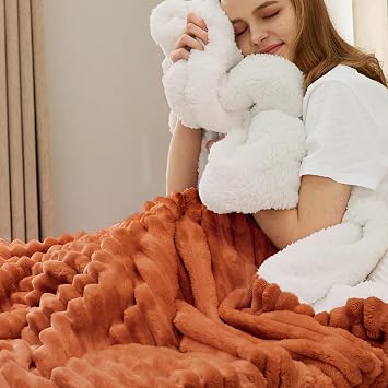 Bedsure Soft Sherpa Blanket Fluffy Throw Gift Orange 50x60