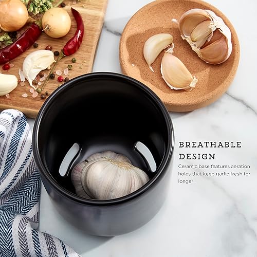 Vista 22 de Ajo transpirable de cerámica y corcho para permitir el flujo de aire para mayor frescura, tapa de corcho apilable que ahorra espacio, corcho natural