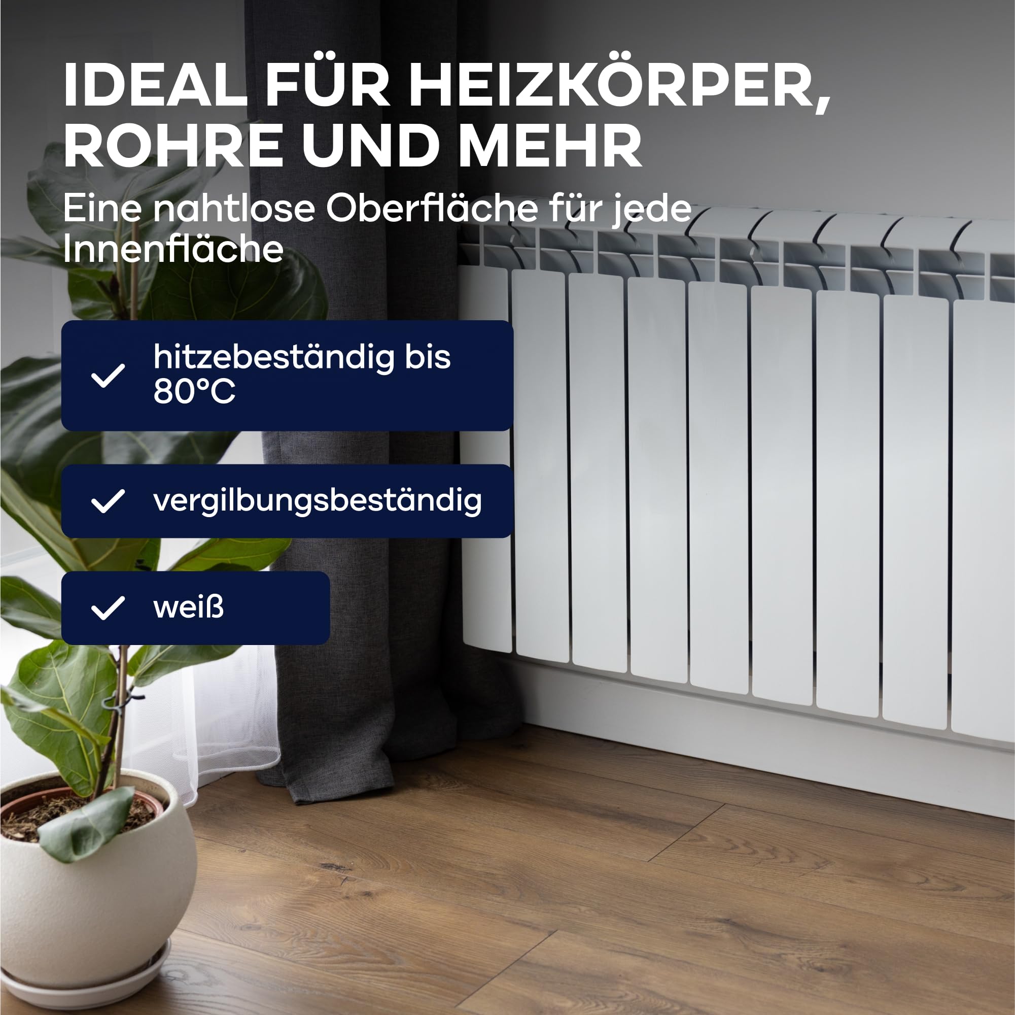 Plid® Heizkörperlack lösemittelhaltig Thermolack Metalllack Heizkörperfarbe Lack Farbe für heizkörperverkleidung schnelltrocknend 2in1 hitzebeständig 80 grad Glänzend Weiß2,25l