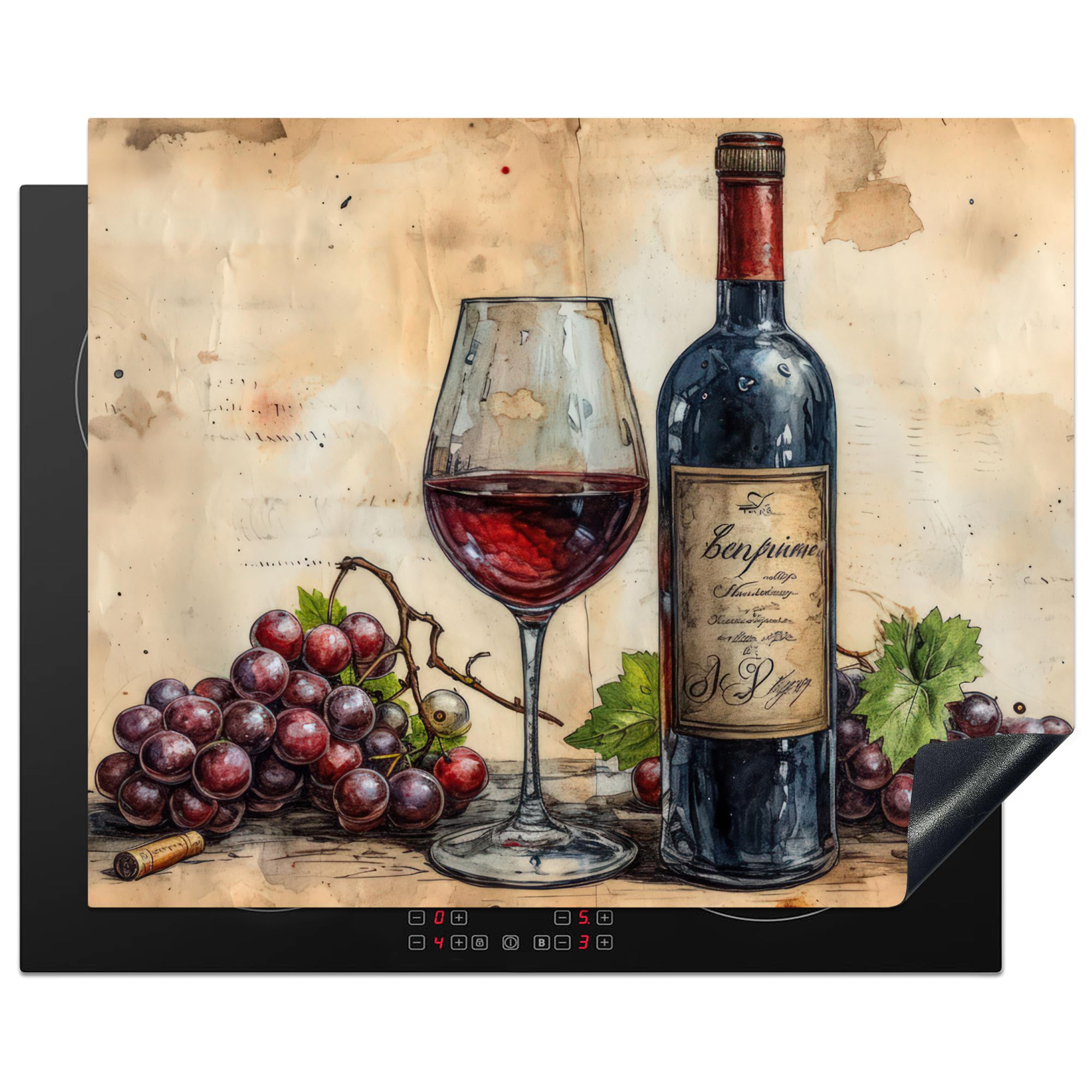 KitchenYeah© Induction Hob Protector Mat 20.5"x25.6" / 65x52 cm Stove Cap Top Cover Kitchen Cooker Covers for Electric Hobs Vinyl Wine - Grapes - Drink - Wine Glass - Fruit