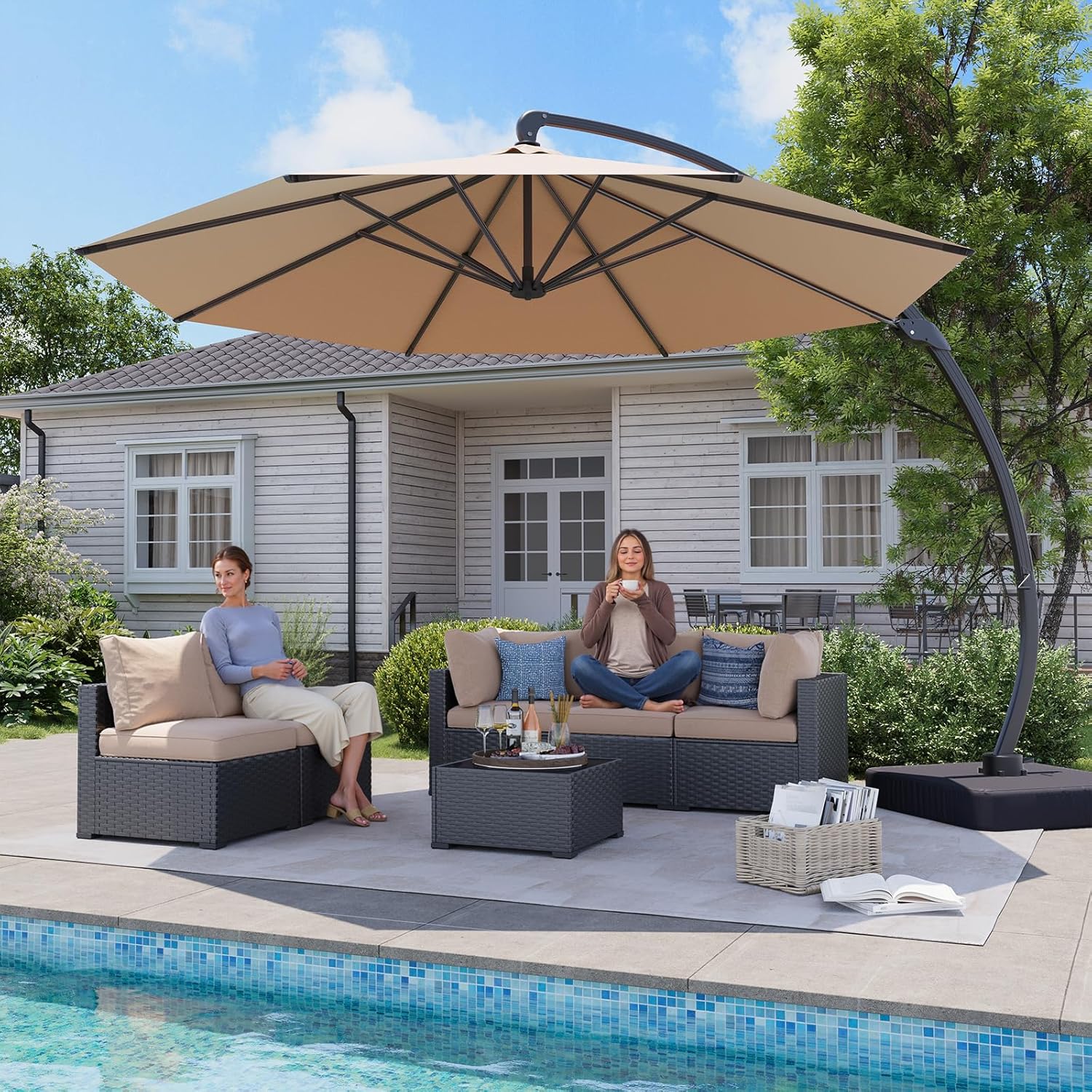 Aoxun 11 FT Cantilever Umbrella with Base Included, Patio Large Aluminum Offset Umbrella Windproof with 360°Rotation, Heavy Duty Frame for Outdoor, Pool, Deck and Garden - Image 7