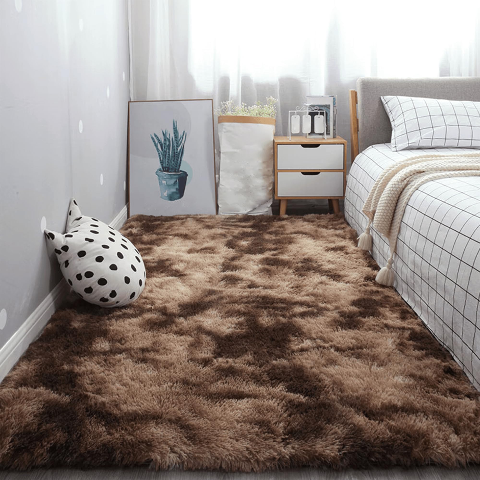 Tapis moderne en peluche marron 60x190 cm pour salon et chambre