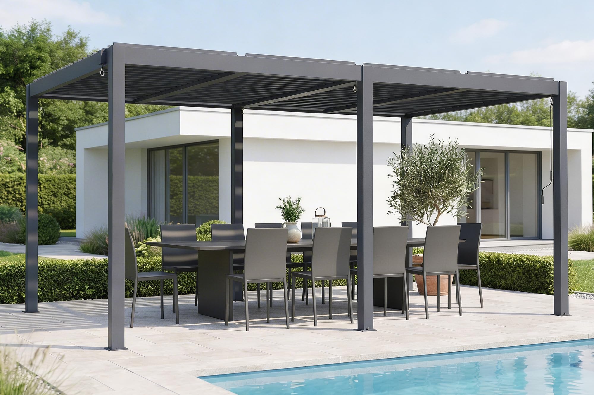 Cazeboo Pergola bioclimatica autoportante AGOSTA 5x3, altezza 250cm - Alluminio grigio