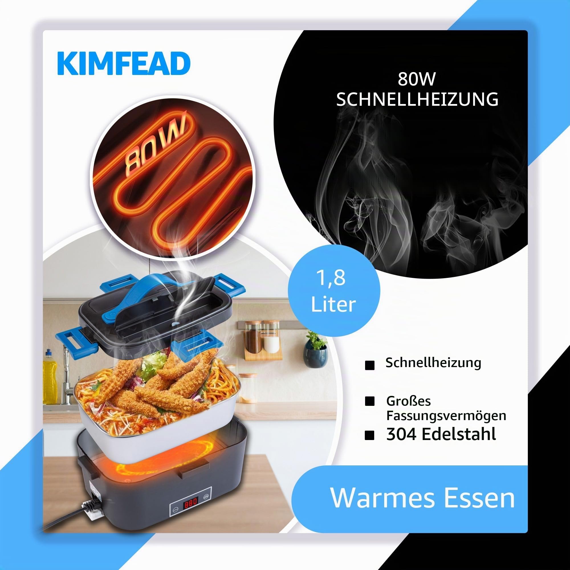Elektrische Lunchbox mit Anzeige Temperatur 100W, 1,8L 12/24/230V