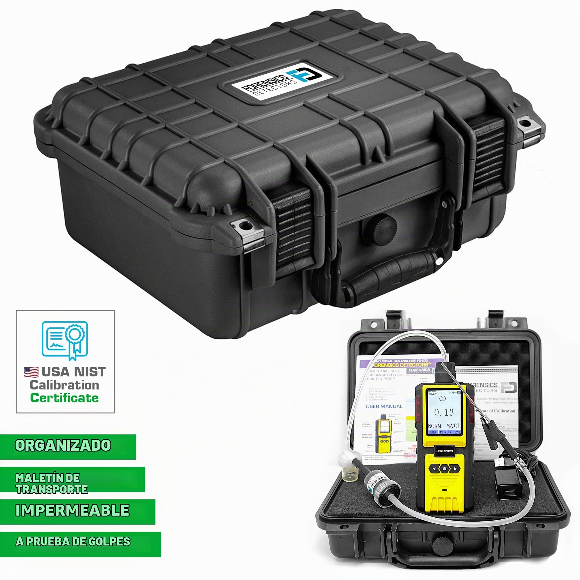 Analizador de CO para Gases de Escape | Certificado de Calibración EU | Motocicletas, Montacargas y Motores Pequeños | 0–2% CO