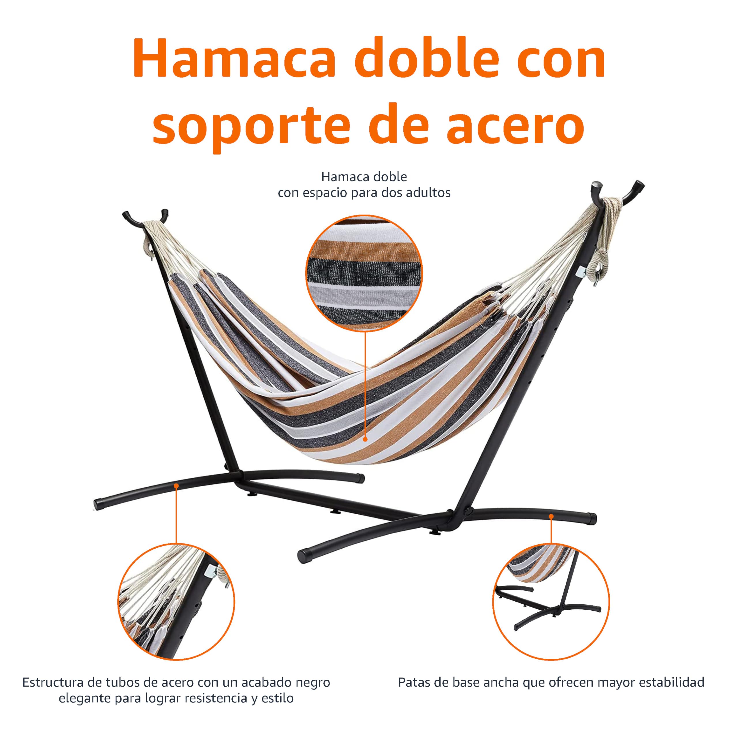 Amazon Basics medianas Hamaca de tela con soporte, Abigarrado, 300 x 117 x 100 cm