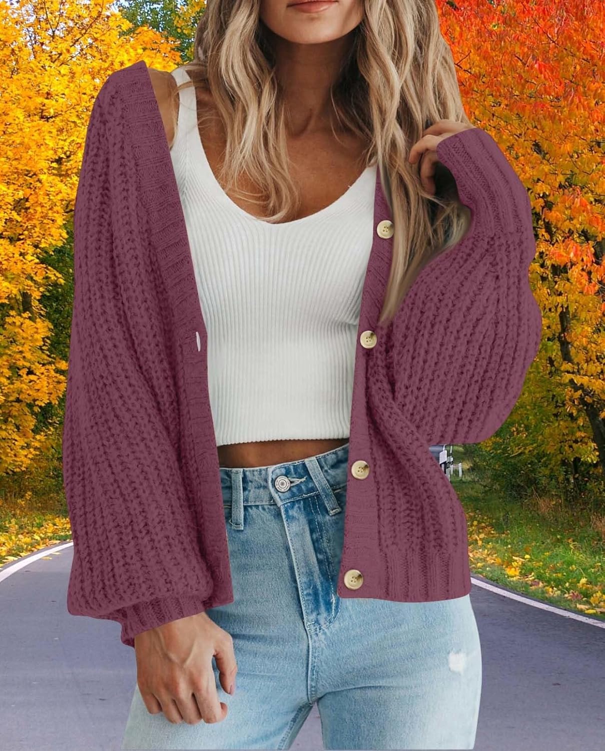 Ultimate Womens Thick Knit Cardigan Sweater Cozy Long Sleeve Button Loose Short Warm Cardigan Sweater - Image 6