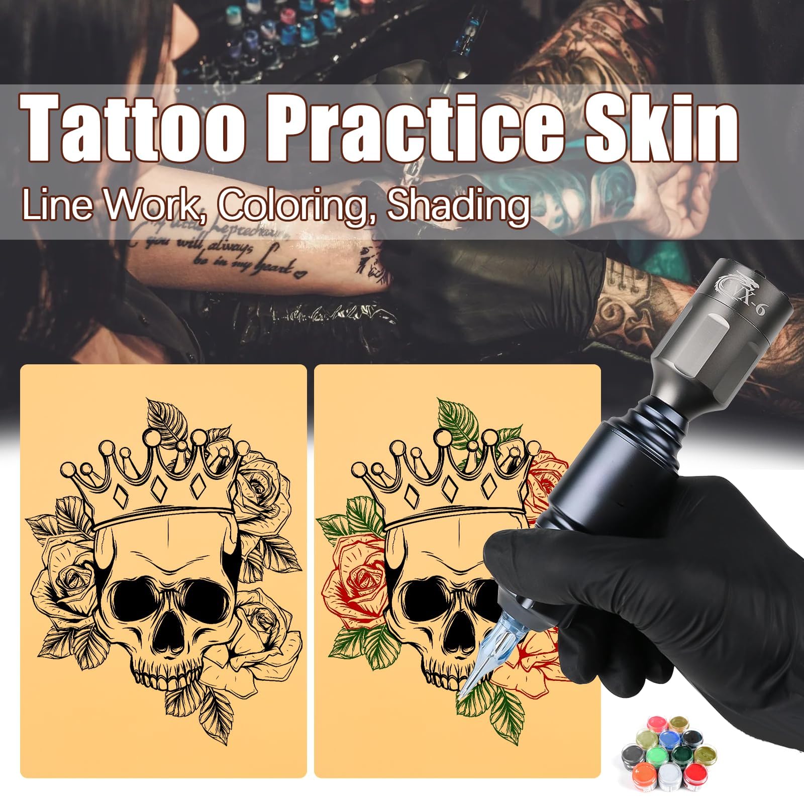 200 x 297 mm A4 Peau Synthétique Tatouage 3mm de Pratique 5 Pièces Fausse Peau Tatouage pour Débutants et Artistes Kit Tatouage Teint
