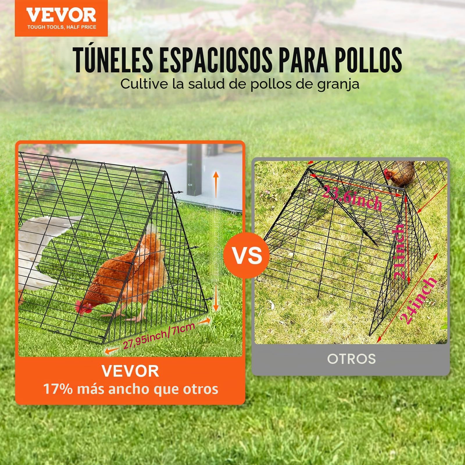 VEVOR Túnel Portátil para Pollos 400 x 100 x 61,5 cm, Gallinero para Patos y Conejos, con Marco de Esquina para Patio y Exteriores