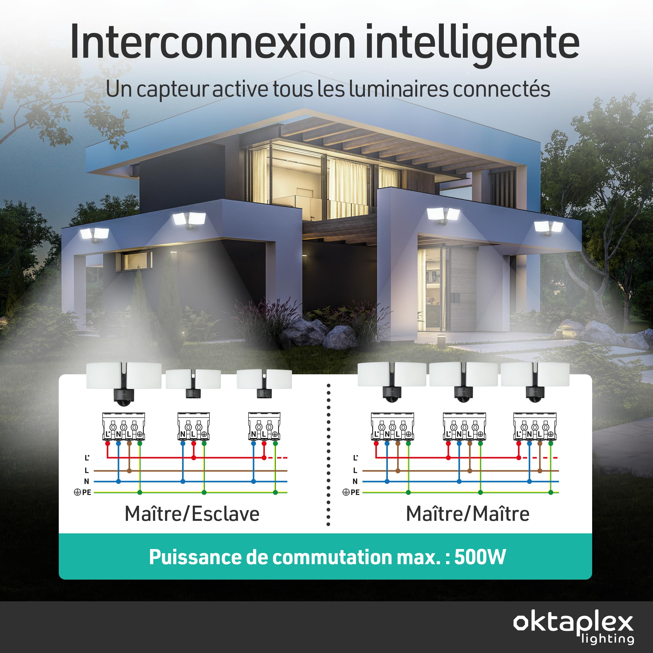 Oktaplex Cali projecteur LED extérieur avec détecteur et télécommande
