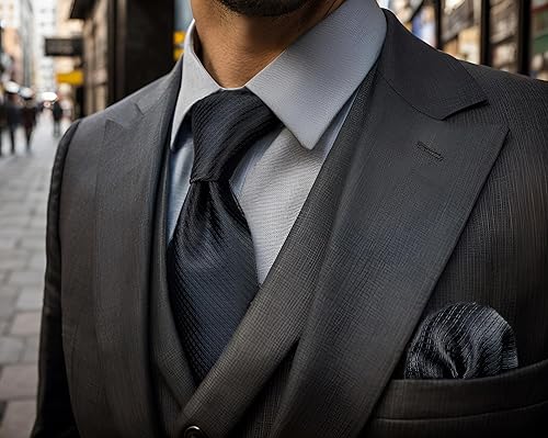 Vista 45 de S&W SHLAX&WING Conjunto de corbata de color sólido y pañuelo de bolsillo para hombre C33